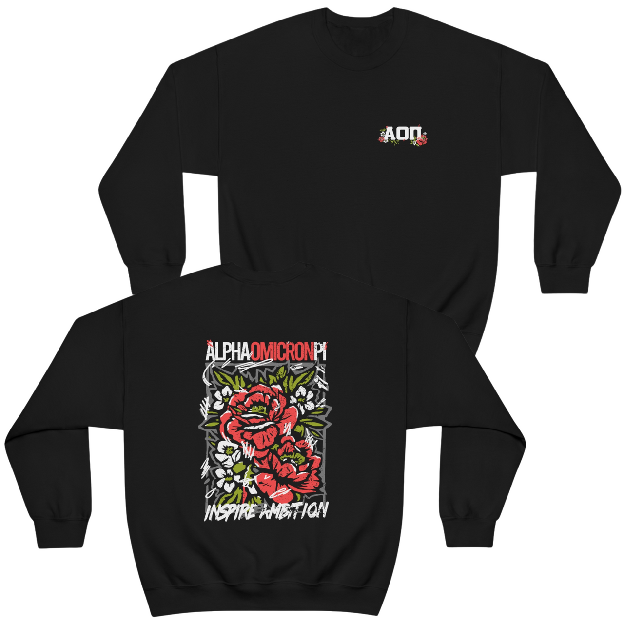 Alpha Omicron Pi Graphic Crewneck Sweatshirt | Grunge Rose!