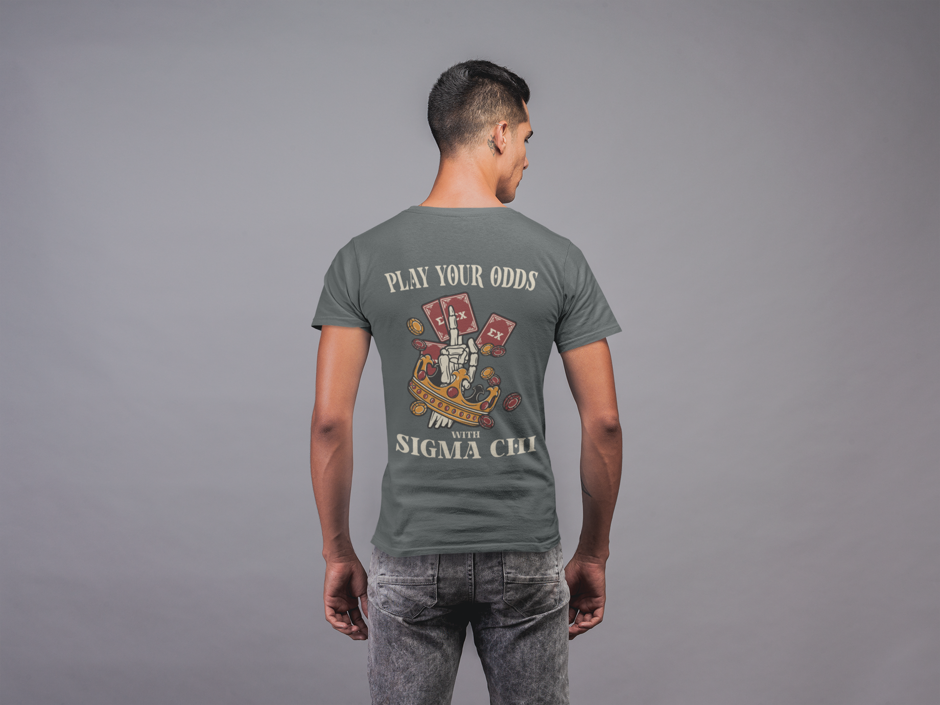 Sigma Chi Graphic T-Shirt | Play Your Odds | Sigma Chi Fraternity Merch House back model