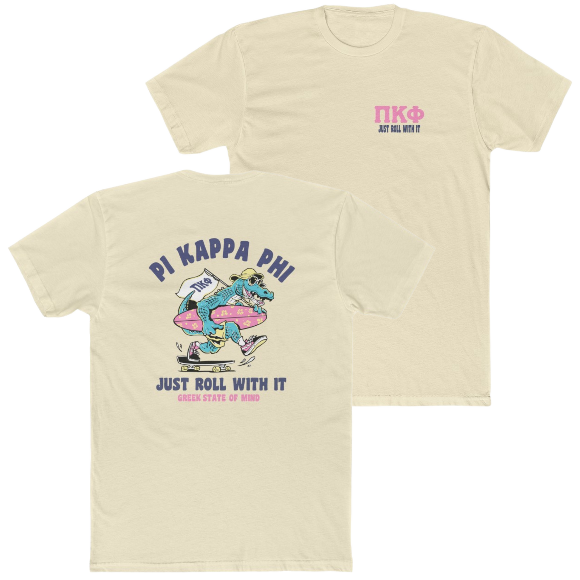 Natural Pi Kappa Phi Graphic T-Shirt | Alligator Skater | Pi kappa alpha fraternity shirt