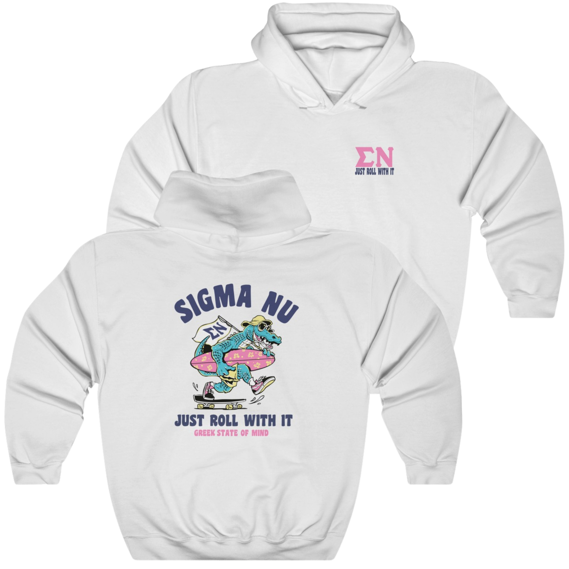 White Sigma Nu Graphic Hoodie | Alligator Skater | Sigma Nu Clothing, Apparel and Merchandise