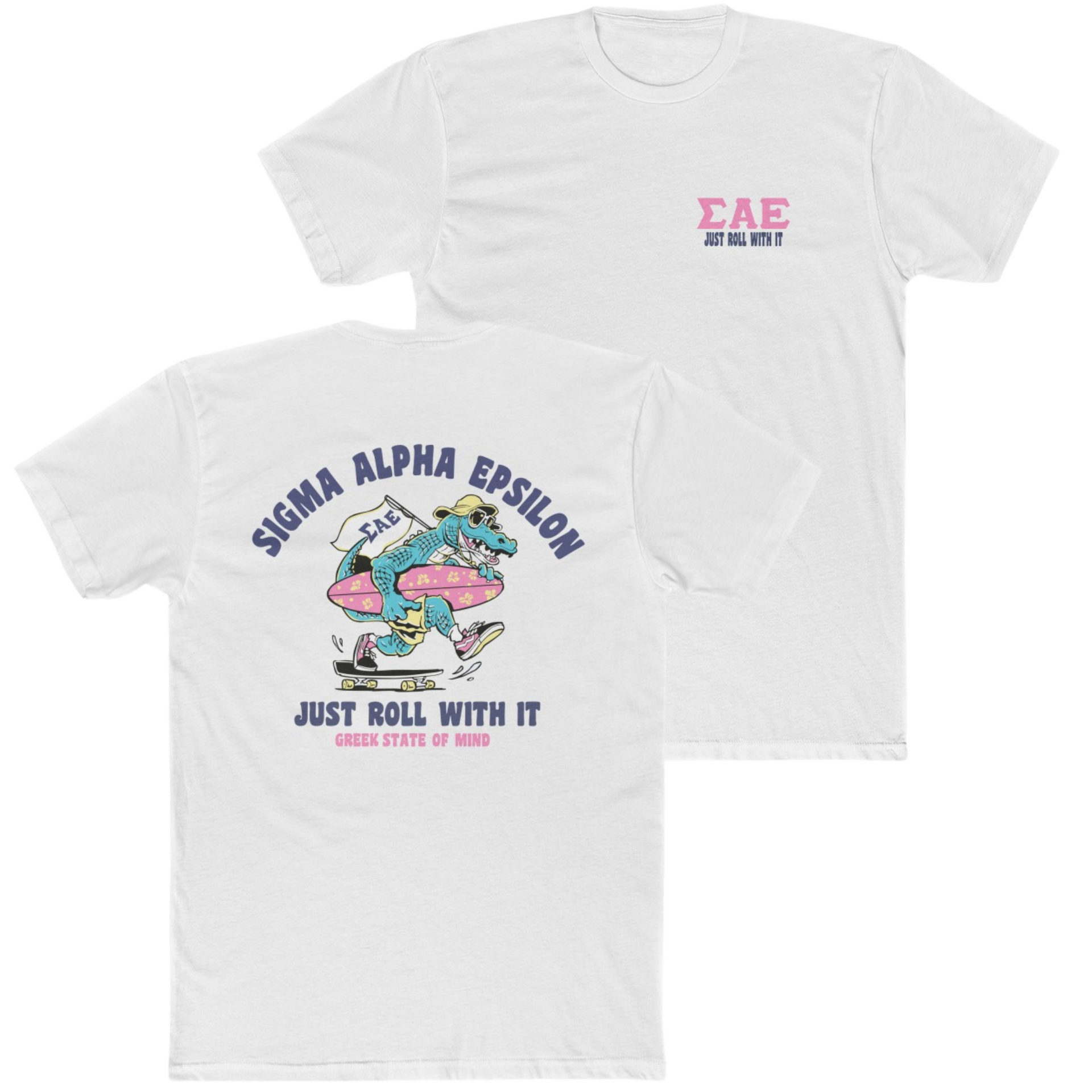 White Sigma Alpha Epsilon Graphic T-Shirt | Alligator Skater | Sigma Alpha Epsilon Clothing and Merchandise