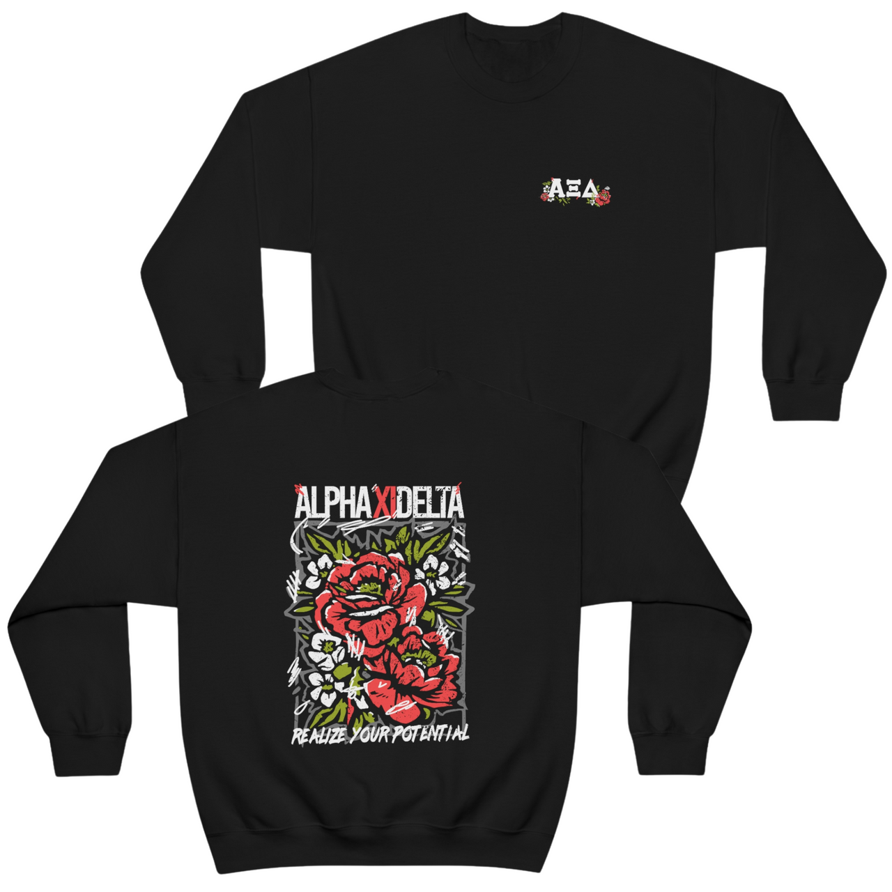 Alpha Xi Delta Graphic Crewneck Sweatshirt | Grunge Roses