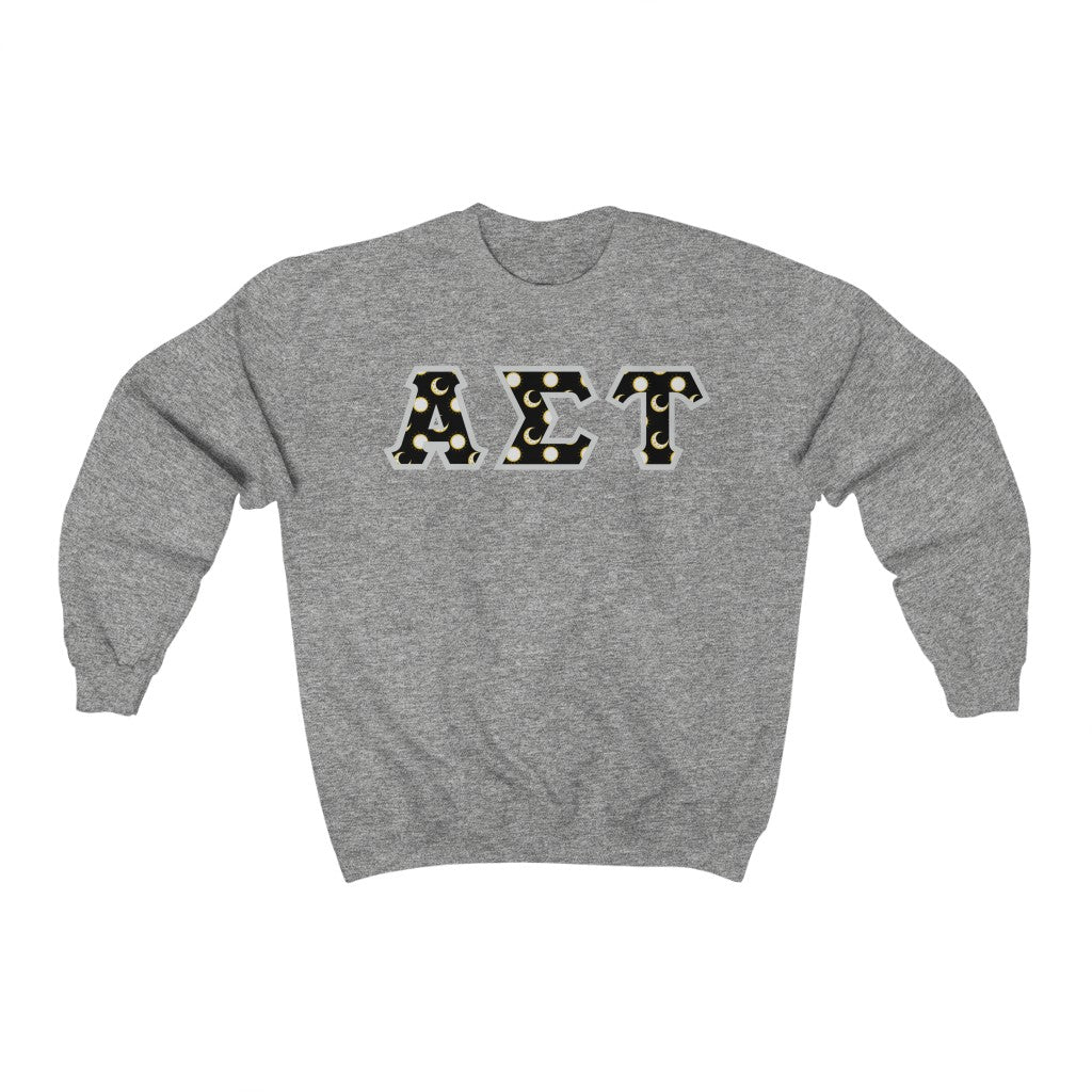 Alpha Sigma Tau Printed Letters | Sun and Moon Crewnecks