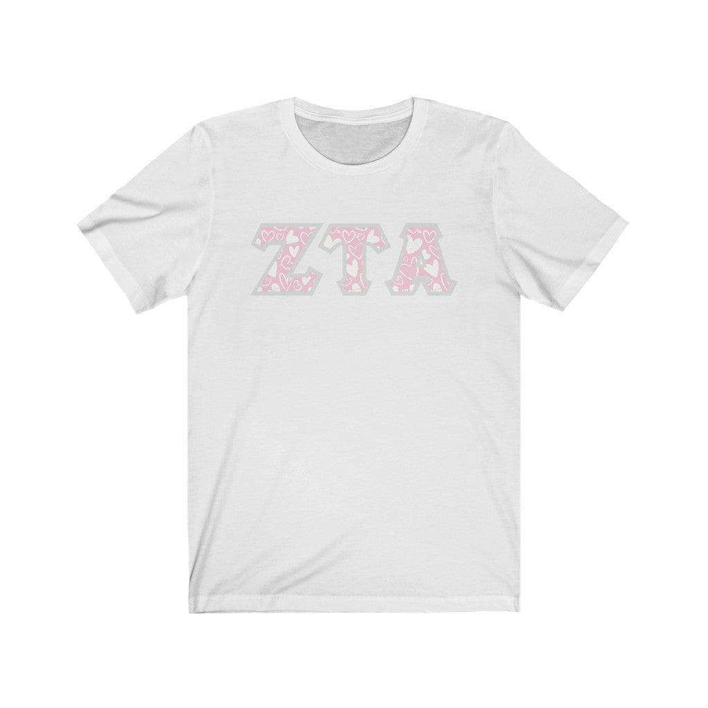 Zeta Tau Alpha Printed Letters | Chalky Hearts T-Shirt