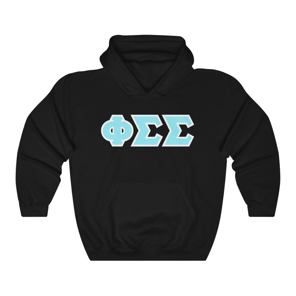 Phi Sig Printed Letters | Cyan with White Border Hoodie