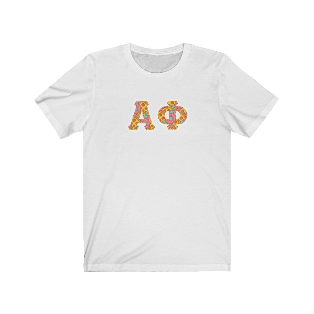 Alpha Phi Printed Letters | Pizza and Donuts T-Shirt