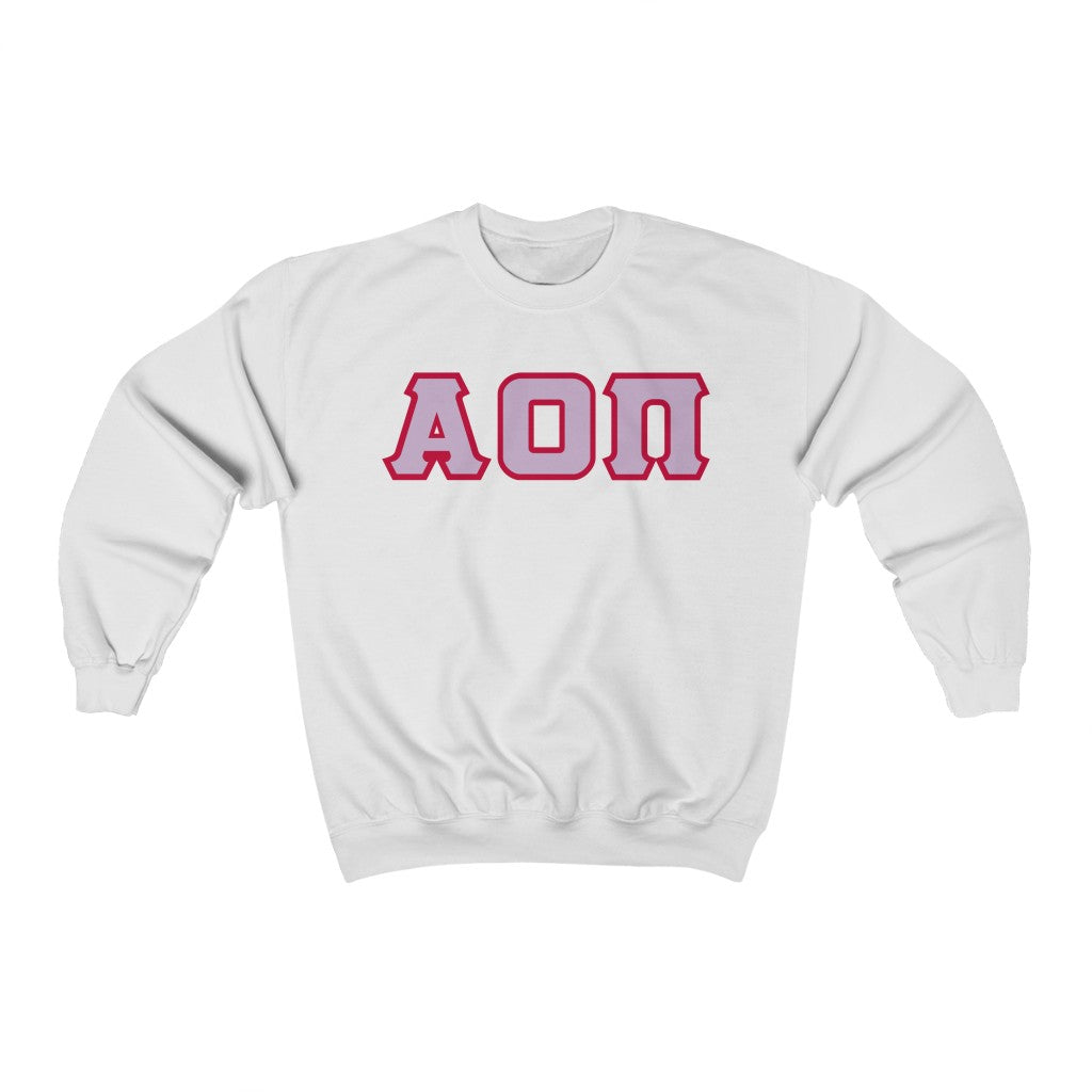 Alpha Omicron Pi Printed Letters | Lavender with Red Border Crewneck