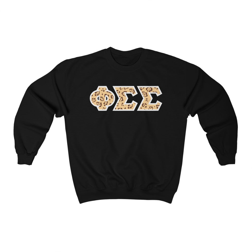Phi Sigma Sigma Printed Letters | Leopard Print Crewneck
