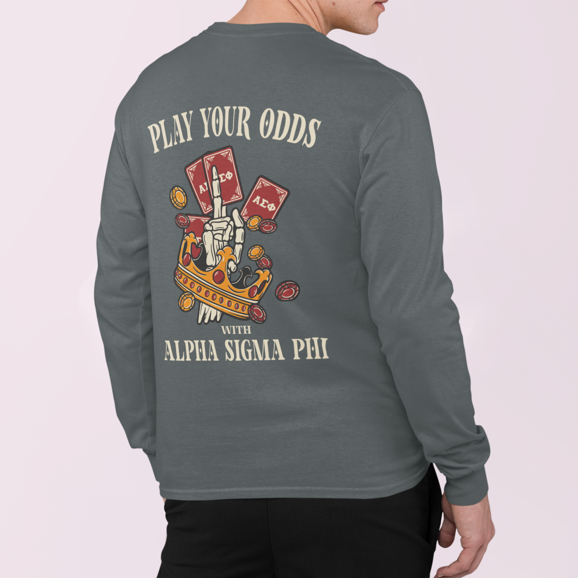 Alpha Sigma Phi Graphic Long Sleeve | Play Your Odds | Alpha Sigma Phi Long Sleeve Fraternity Shirt model 