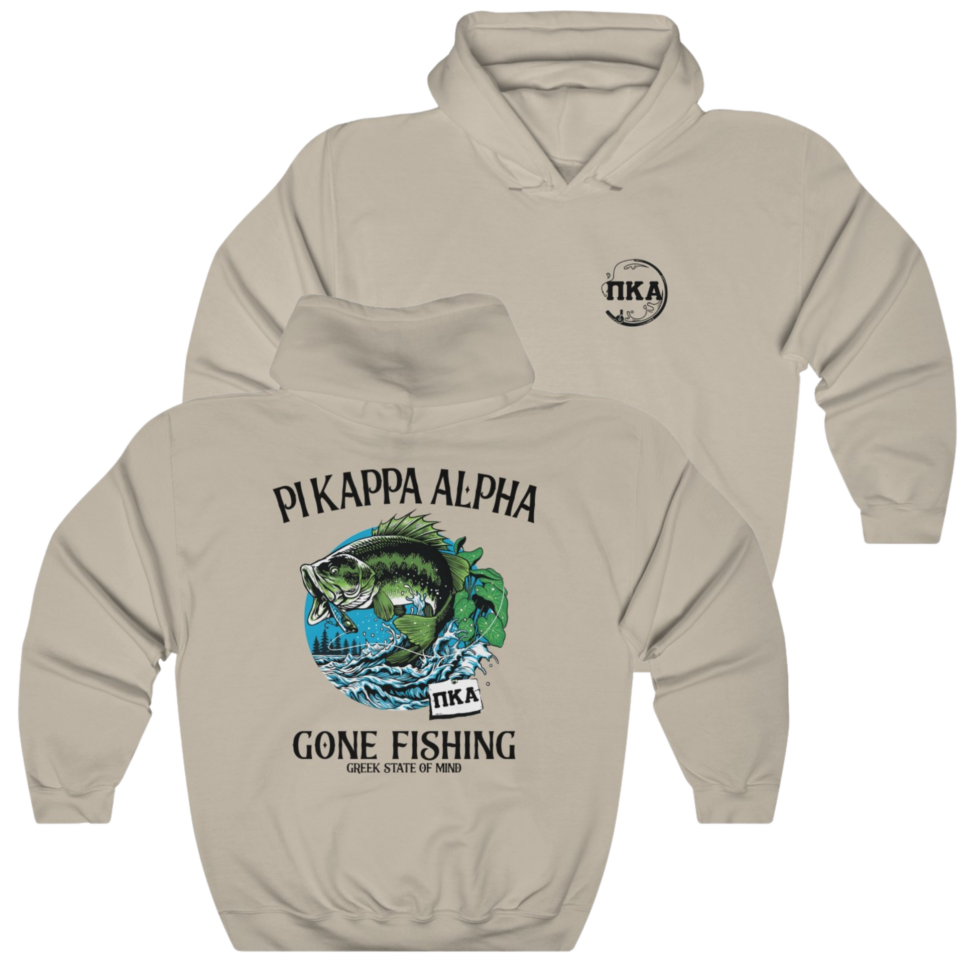 Sand Pi Kappa Alpha Graphic Hoodie | Gone Fishing | Pi kappa alpha fraternity shirt