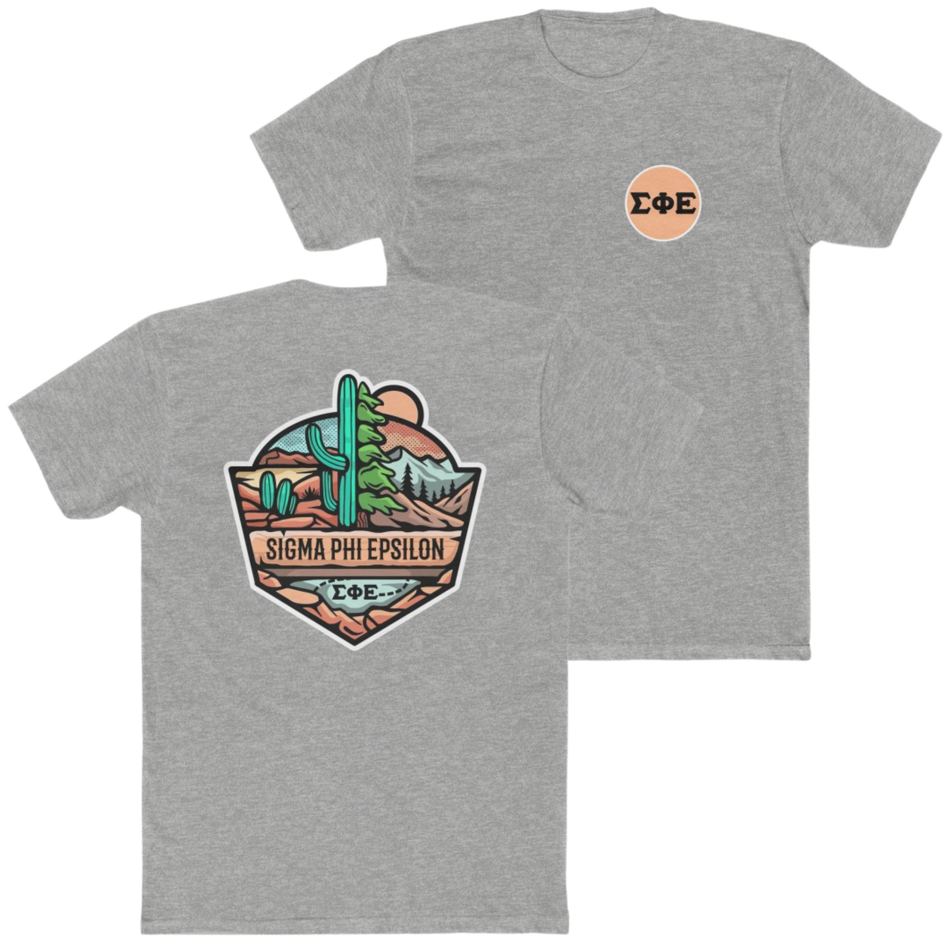 Grey Sigma Phi Epsilon Graphic T-Shirt | Desert Mountains | SigEp Clothing - Campus Apparel