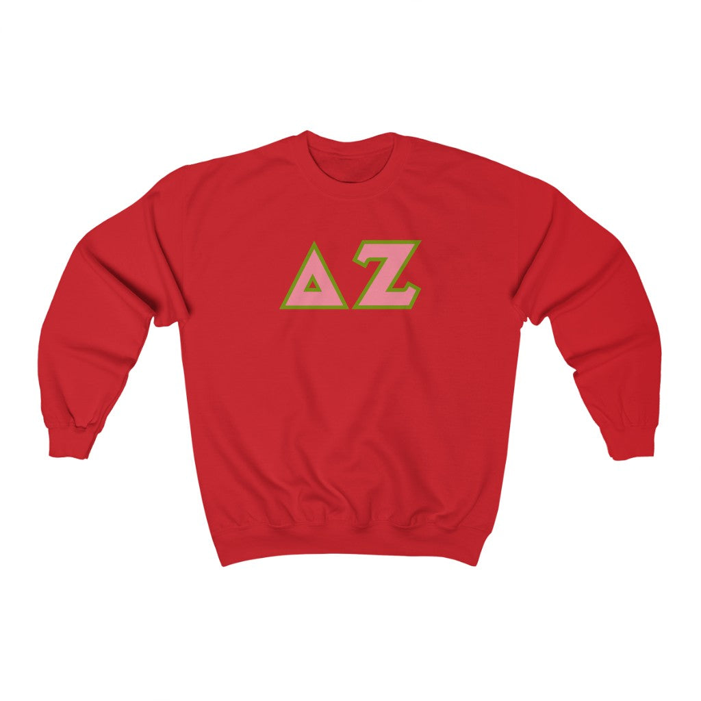 Delta Zeta Printed Letters | Pink & Green Border Crewneck