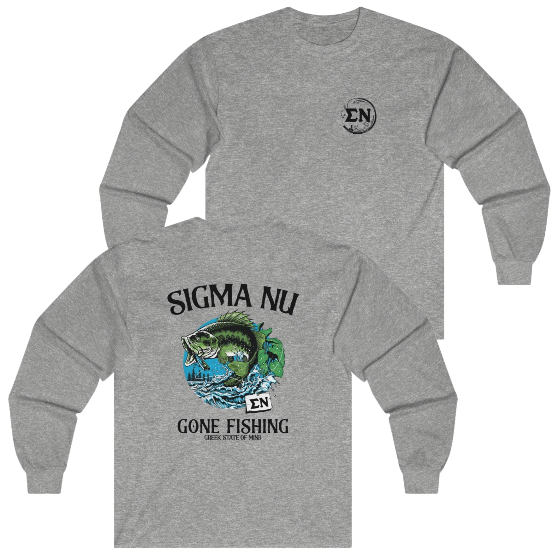 Grey Sigma Nu Graphic Long Sleeve T-Shirt | Gone Fishing | Sigma Nu Clothing, Apparel and Merchandise