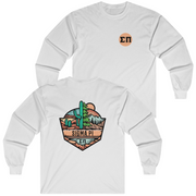 White Sigma Pi Graphic Long Sleeve T-Shirt | Desert Mountains | Sigma Pi Apparel and Merchandise 