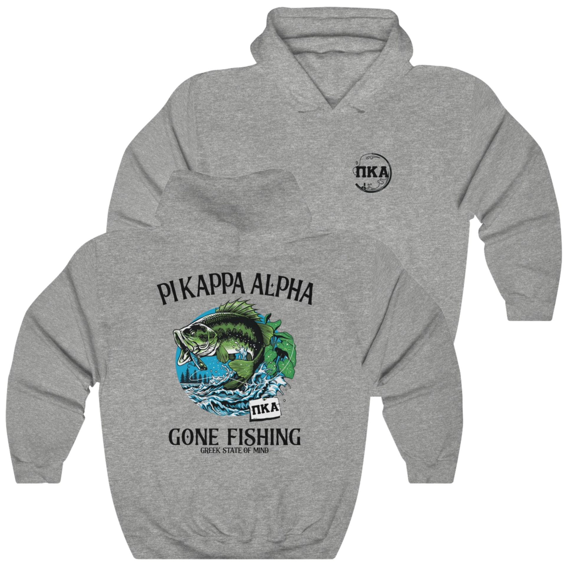 Grey Pi Kappa Alpha Graphic Hoodie | Gone Fishing | Pi kappa alpha fraternity shirt