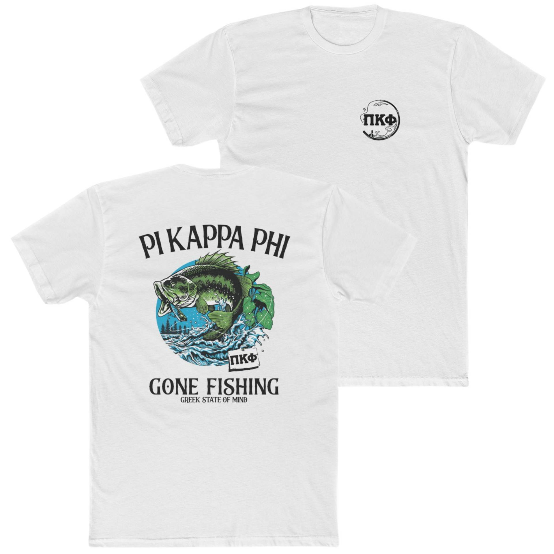 White Pi Kappa Phi Graphic T-Shirt | Gone Fishing | Pi Kappa Phi Apparel and Merchandise 