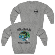 Grey Alpha Sigma Phi Graphic Crewneck Sweatshirt | Gone Fishing | Alpha Sigma Phi Fraternity Shirt  