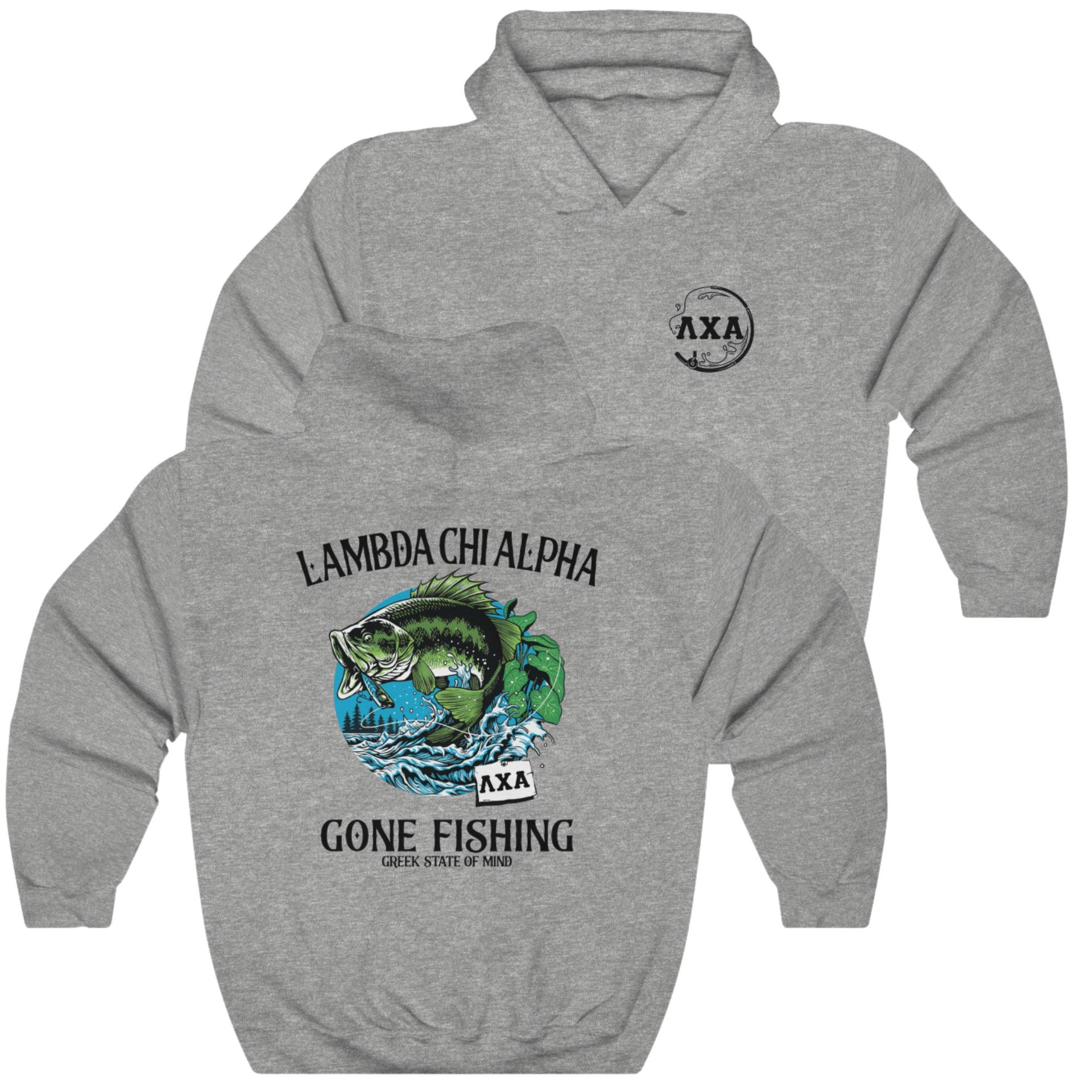 Grey Lambda Chi Alpha Graphic Hoodie | Gone Fishing | Lambda Chi Alpha Fraternity Apparel 