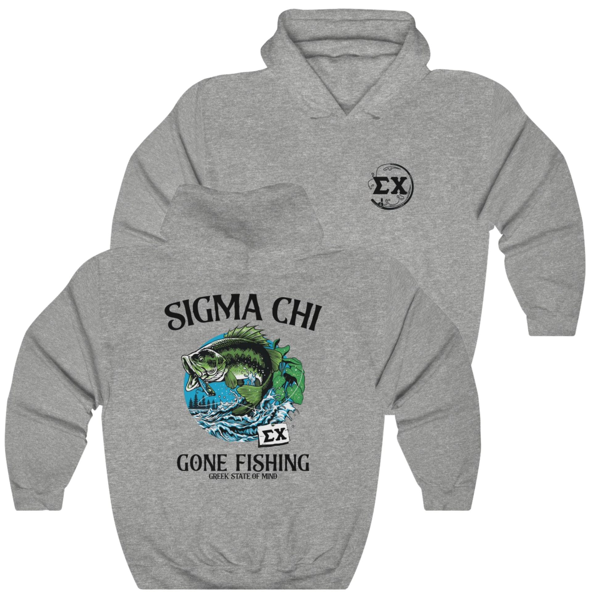 Grey Sigma Chi Graphic Hoodie | Gone Fishing | Sigma Chi Fraternity Apparel