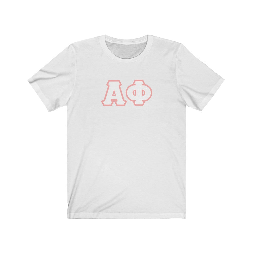 Alpha Phi Printed Letters | White & Pink Border T-Shirt