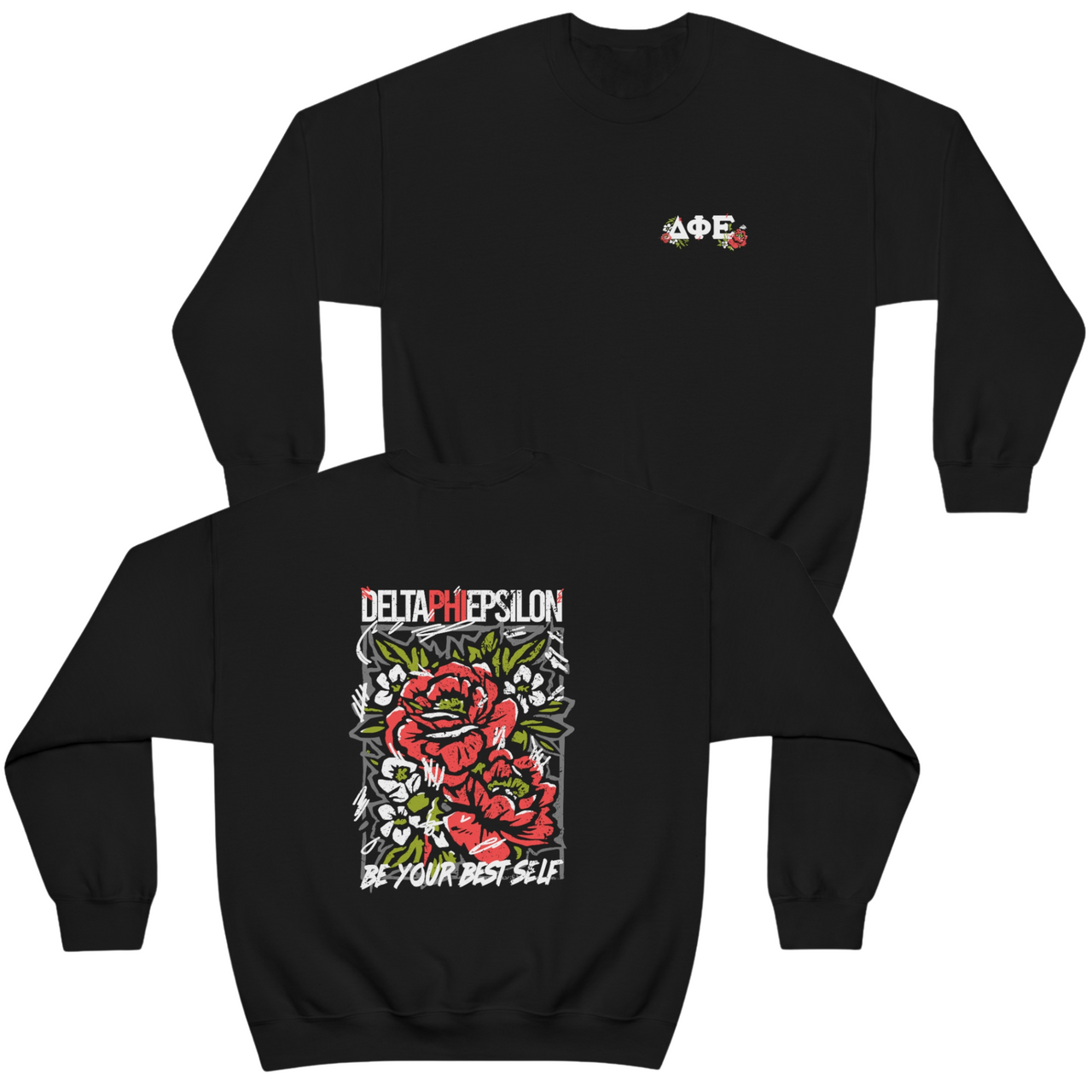 Delta Phi Epsilon Graphic Crewneck Sweatshirt | Grunge Roses