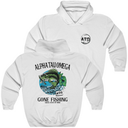 White Alpha Tau Omega Graphic Hoodie | Gone Fishing | Alpha Tau Omega Fraternity Merch 