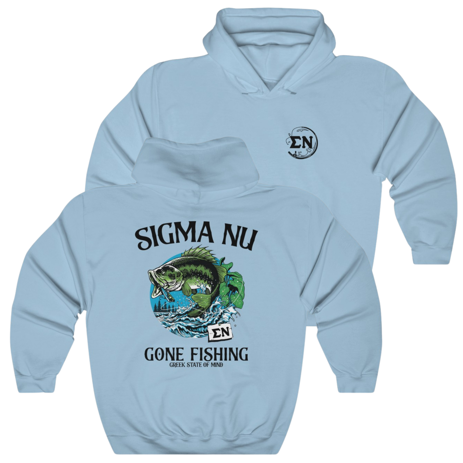 Light Blue Sigma Nu Graphic Hoodie | Gone Fishing | Sigma Nu Clothing, Apparel and Merchandise