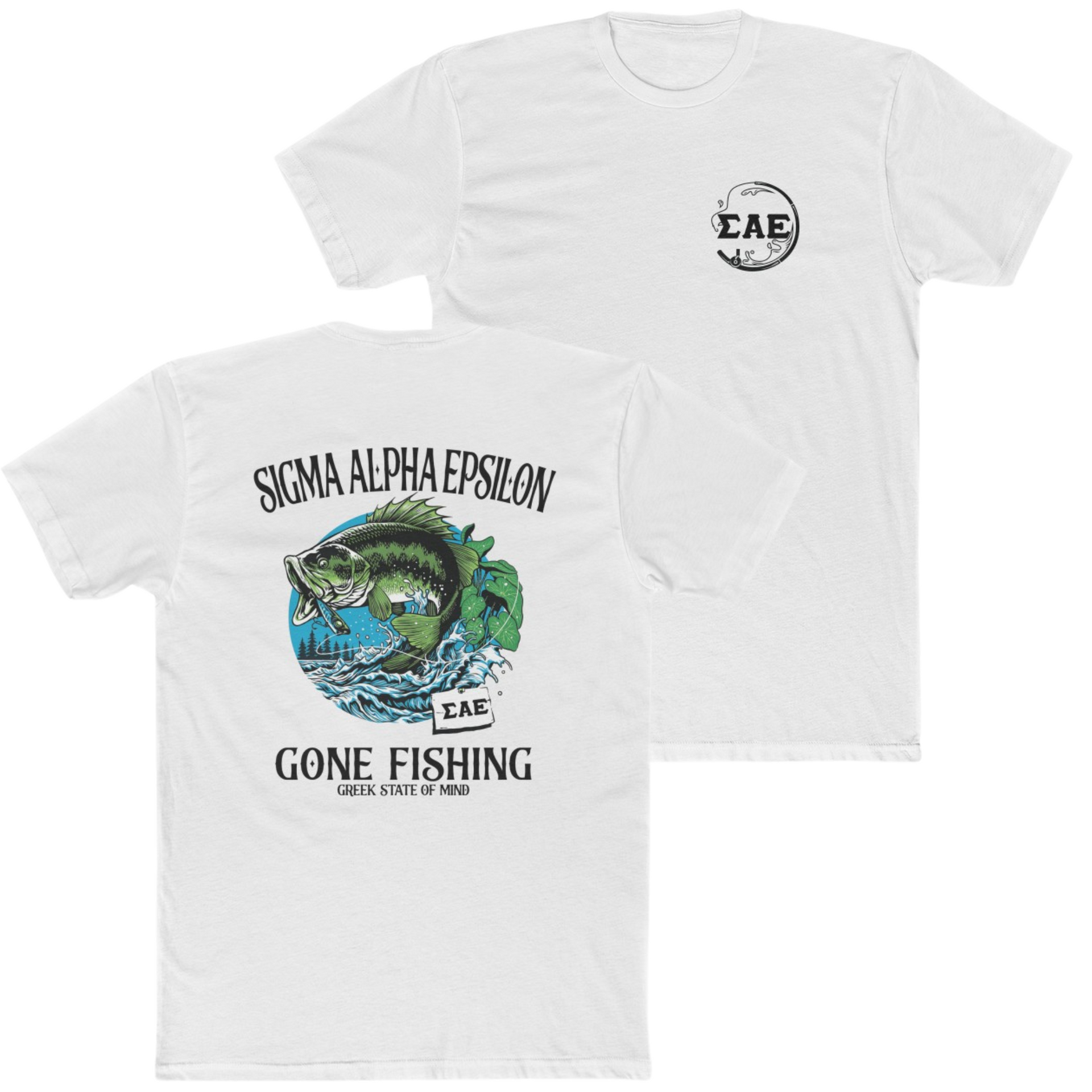 White Sigma Alpha Epsilon Graphic T-Shirt | Gone Fishing | Sigma Alpha Epsilon Clothing and Merchandise