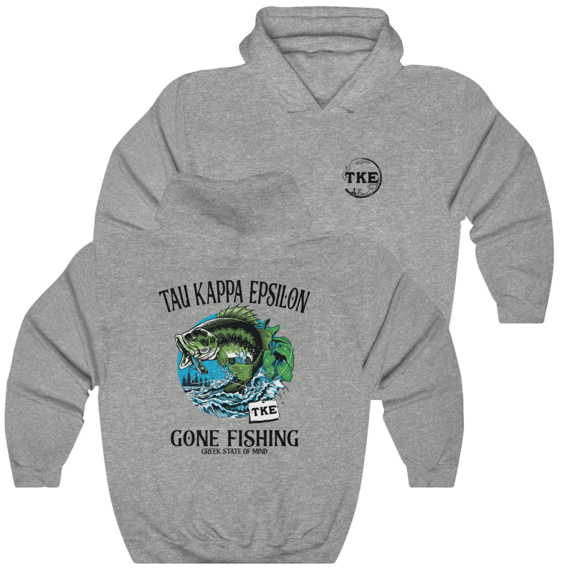 Grey Tau Kappa Epsilon Graphic Hoodie | Gone Fishing | TKE Clothing and Merchandise 