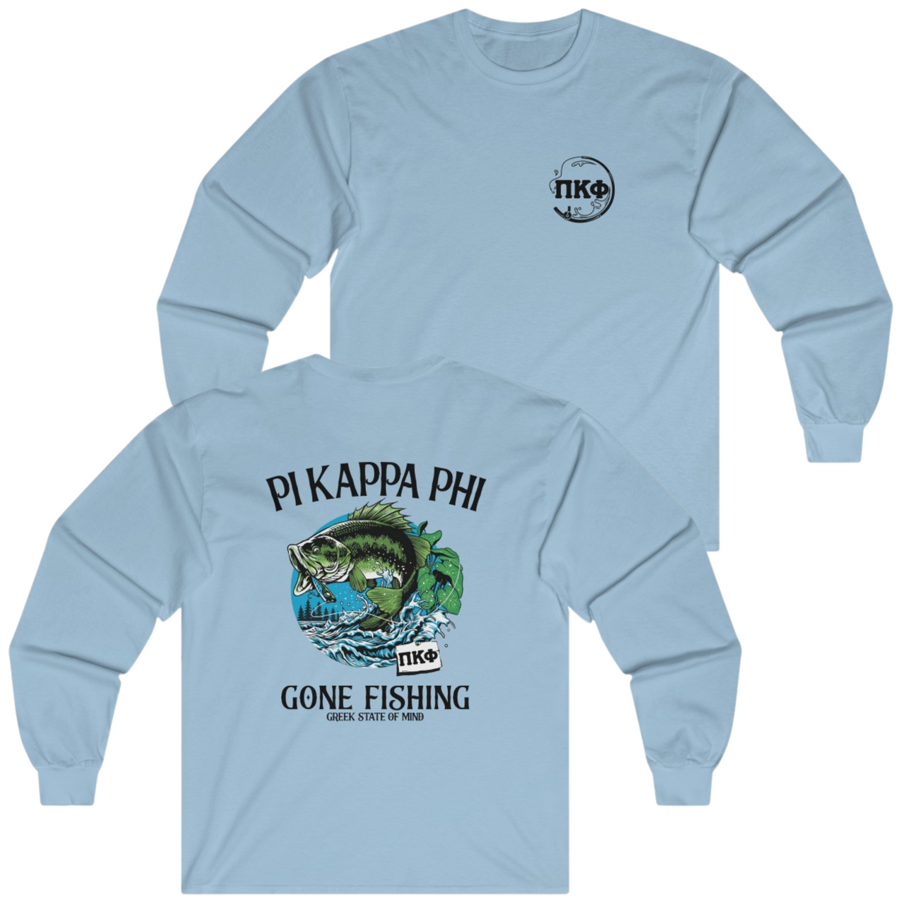 Blue Pi Kappa Phi Graphic Long Sleeve T-Shirt | Gone Fishing | Pi Kappa Phi Apparel and Merchandise