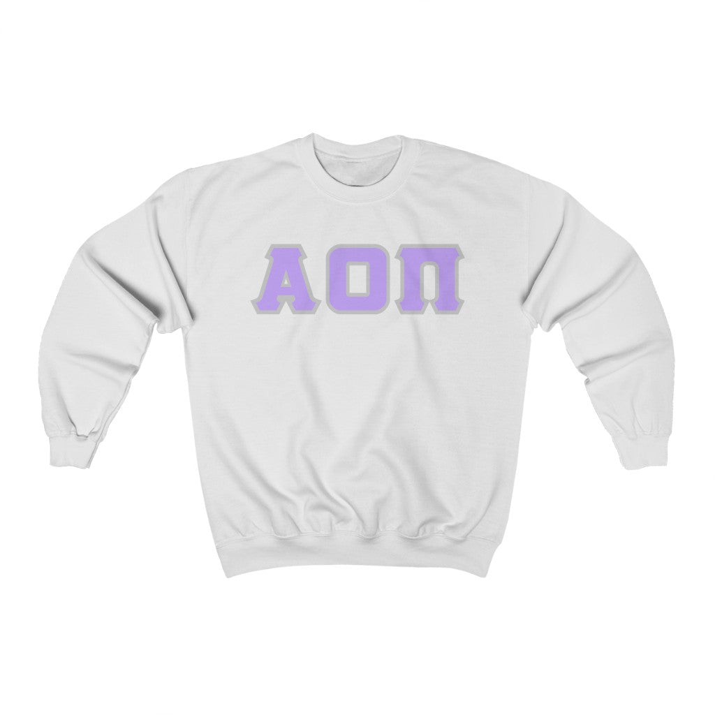 Alpha Omicron Pi Printed Letters | Violet with Grey Border Crewneck