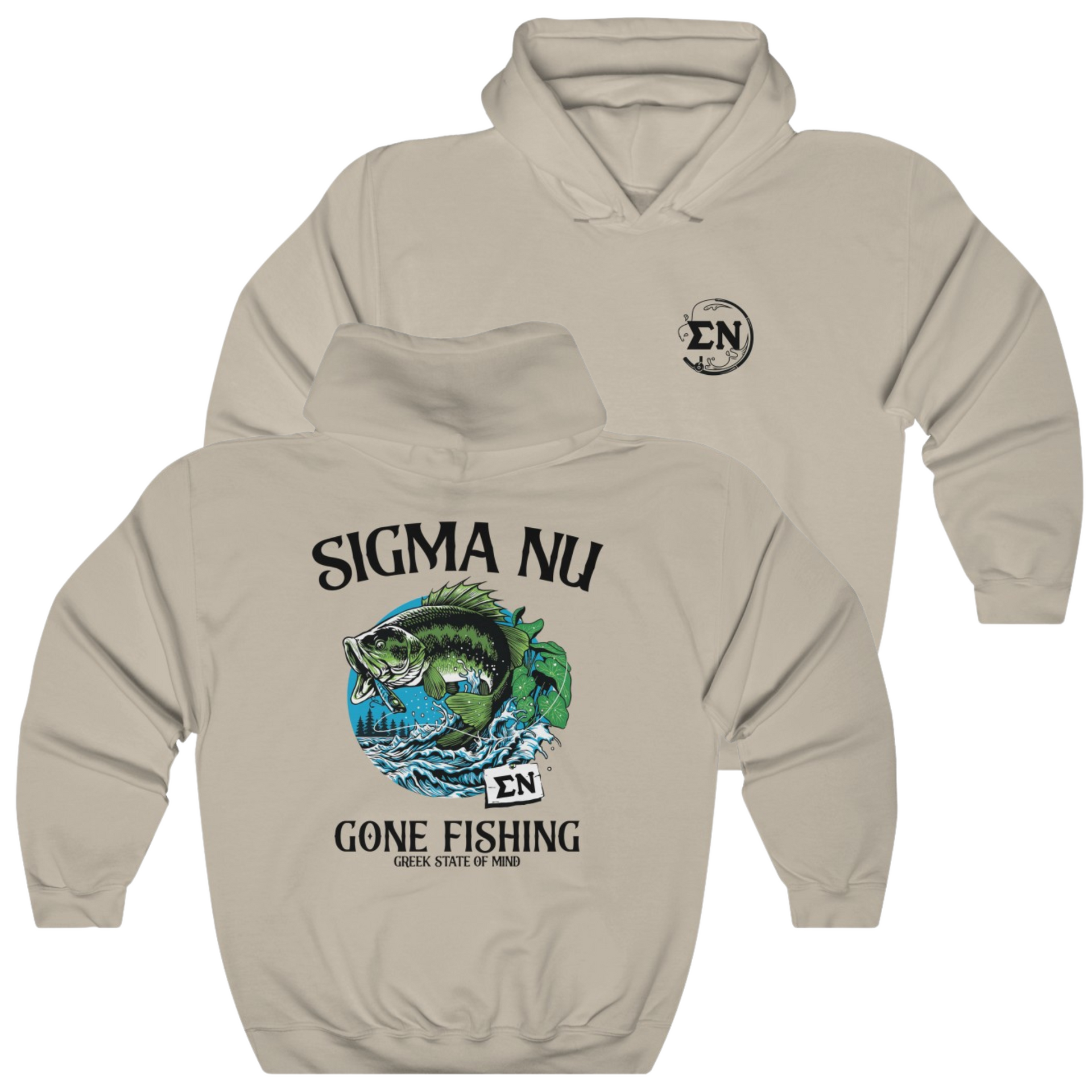 Sand Sigma Nu Graphic Hoodie | Gone Fishing | Sigma Nu Clothing, Apparel and Merchandise