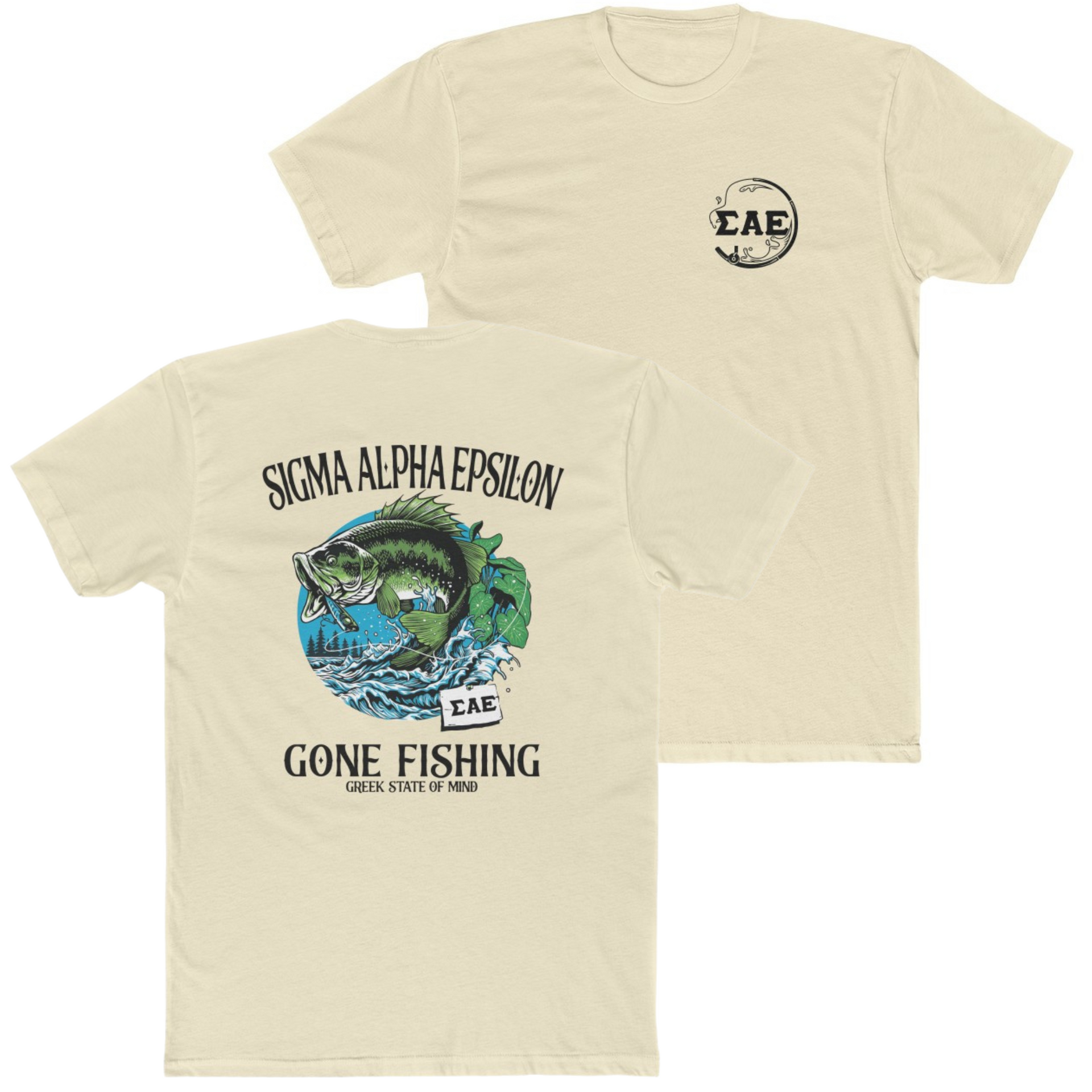 Natural Sigma Alpha Epsilon Graphic T-Shirt | Gone Fishing | Sigma Alpha Epsilon Clothing and Merchandise