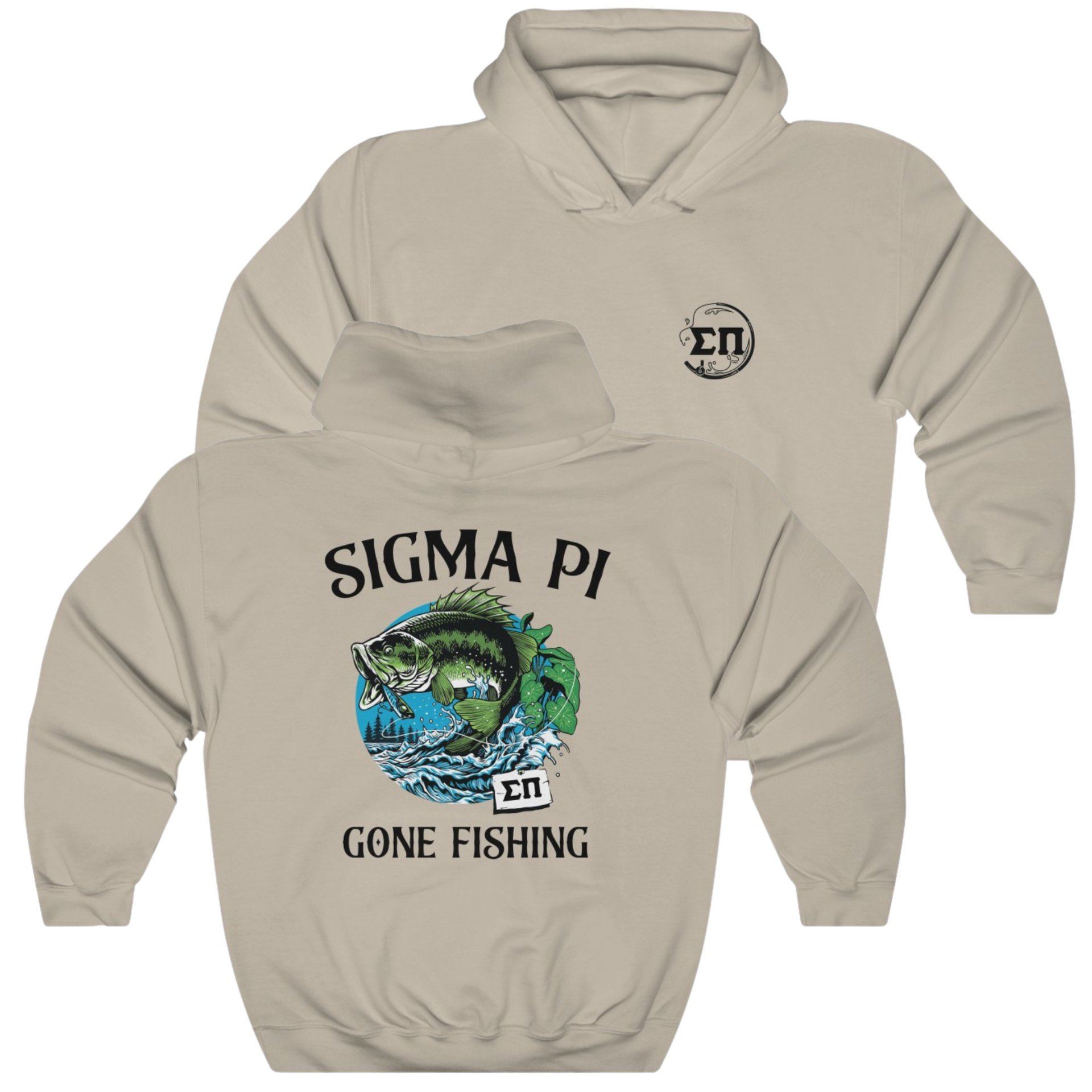 Sand Sigma Pi Graphic Hoodie | Gone Fishing | Sigma Pi Apparel and Merchandise
