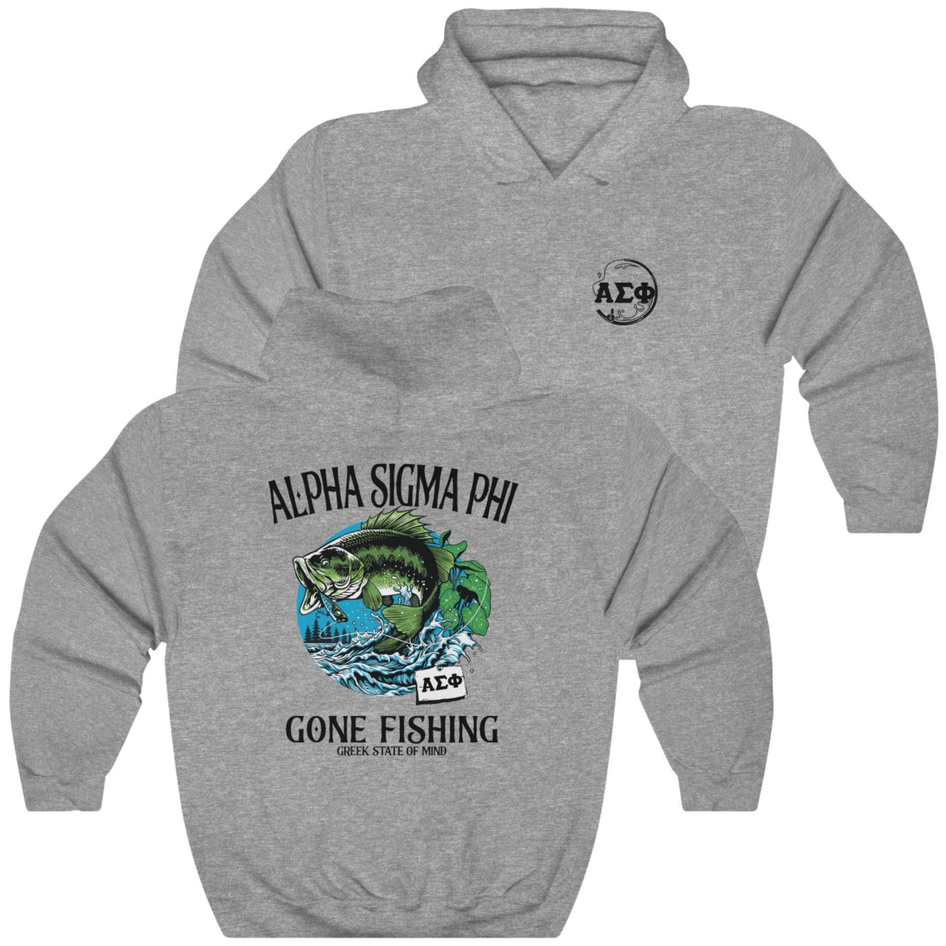 Grey Alpha Sigma Phi Graphic Hoodie | Gone Fishing | Alpha Sigma Phi Fraternity Shirt