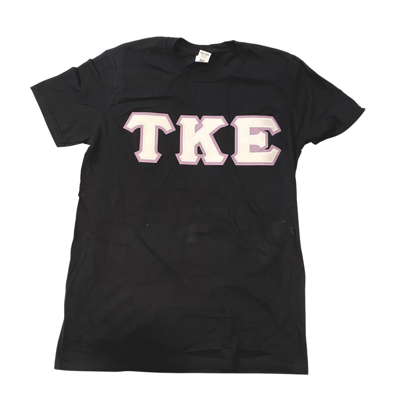 Tau Kappa Epsilon Stitched Letter T-Shirt | Black | White with Lilac Border