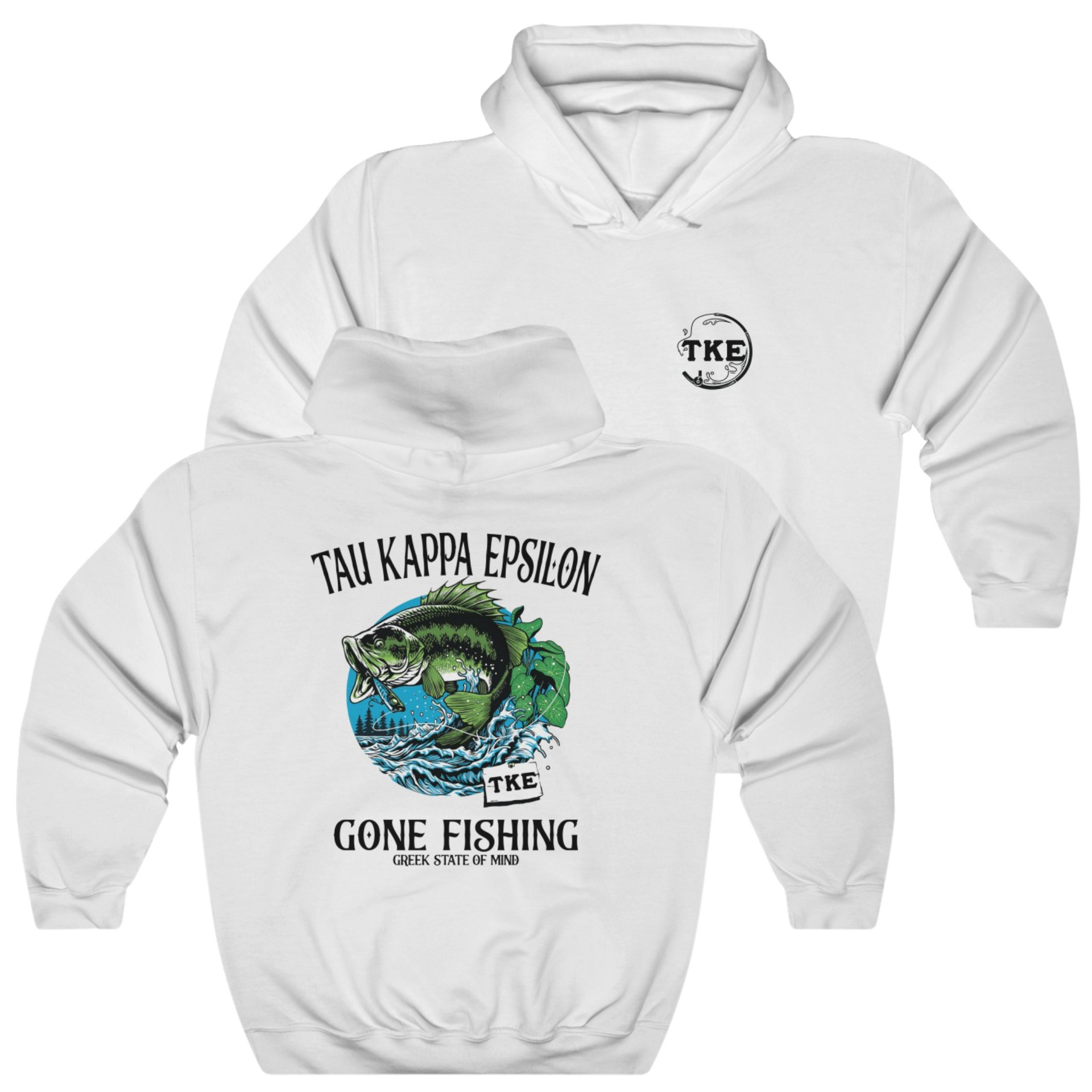 White Tau Kappa Epsilon Graphic Hoodie | Gone Fishing | TKE Clothing and Merchandise 