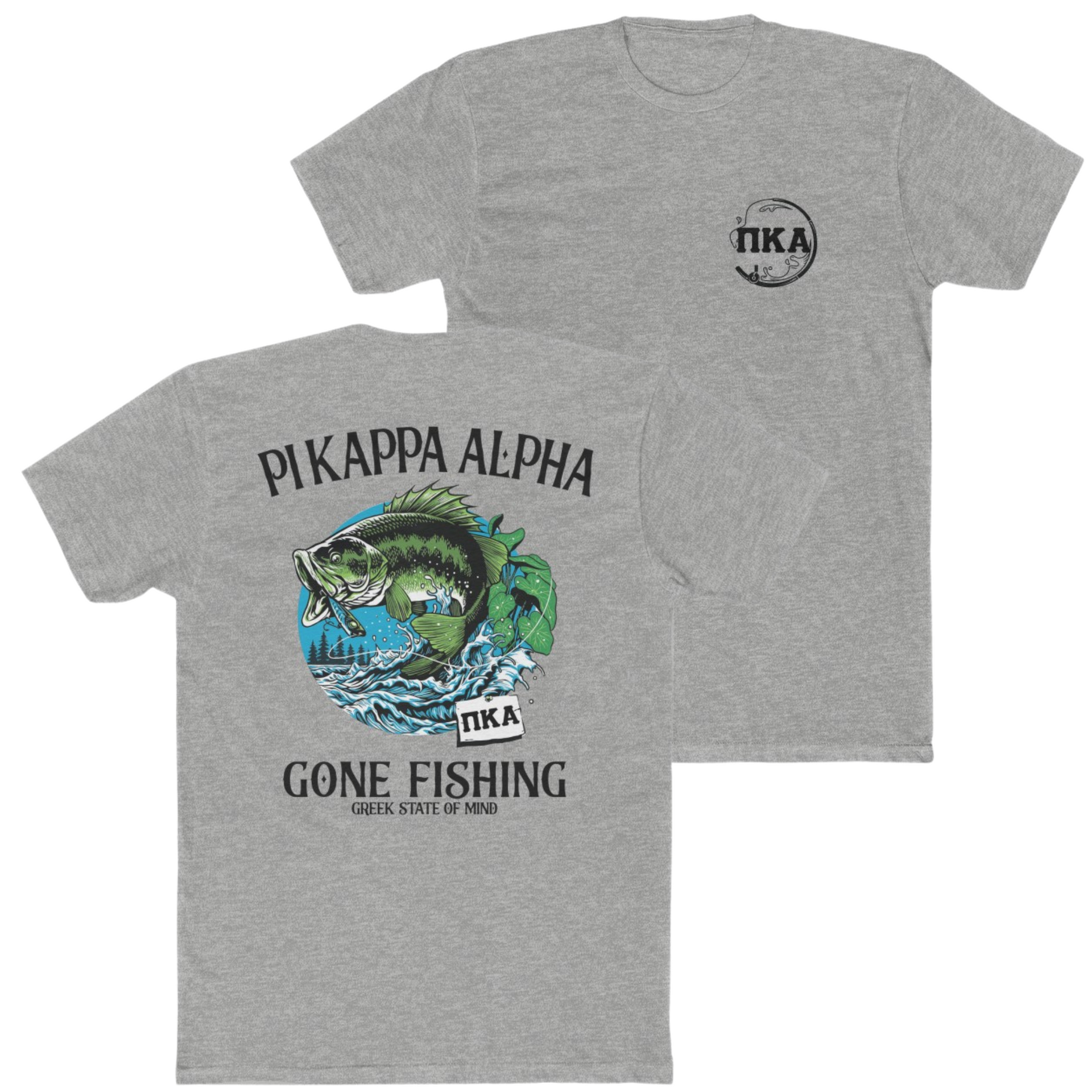 Grey Pi Kappa Alpha Graphic T-Shirt | Gone Fishing | Pi kappa alpha fraternity shirt 