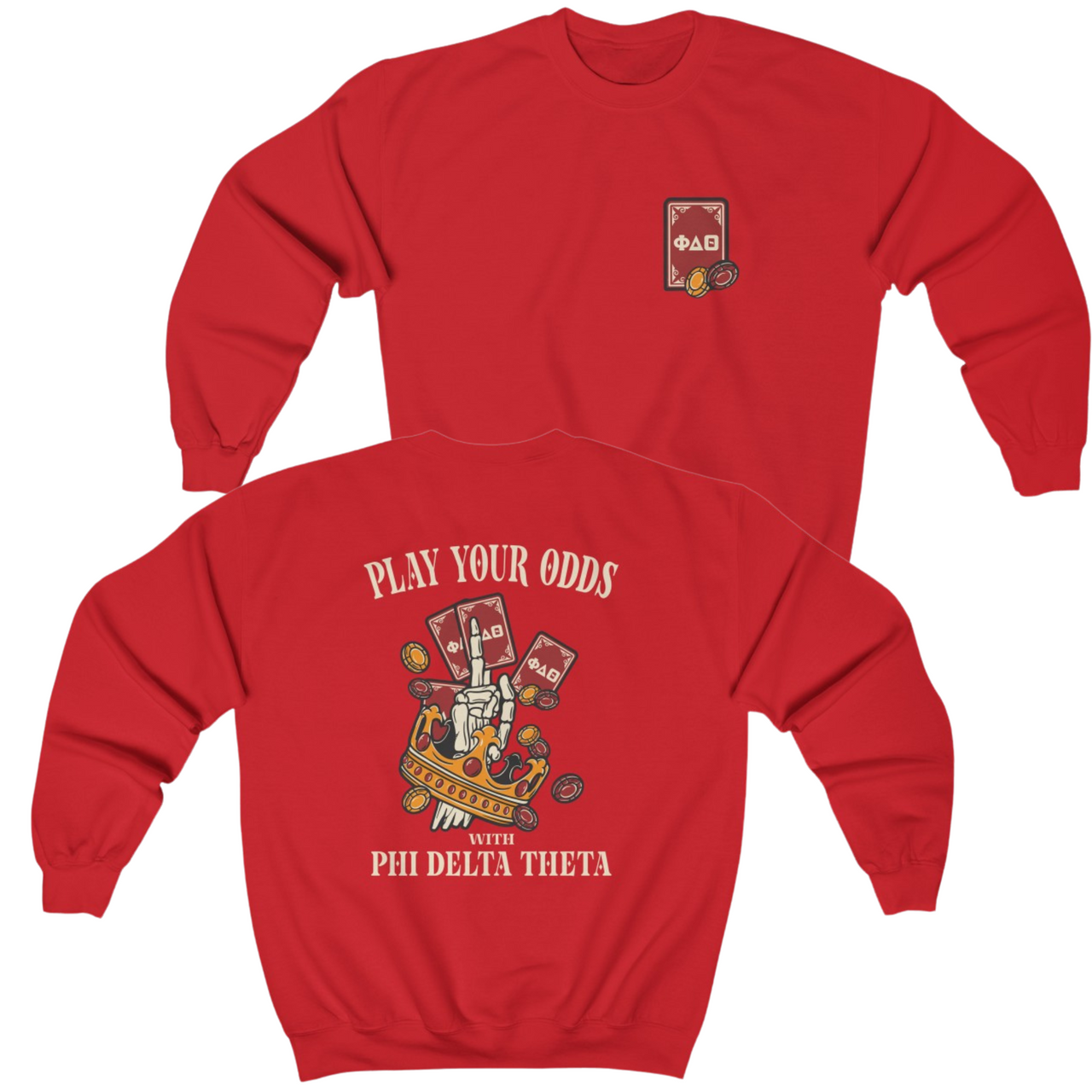 Red Phi Delta Theta Graphic Crewneck Sweatshirt | Play Your Odds | phi delta theta fraternity greek apparel