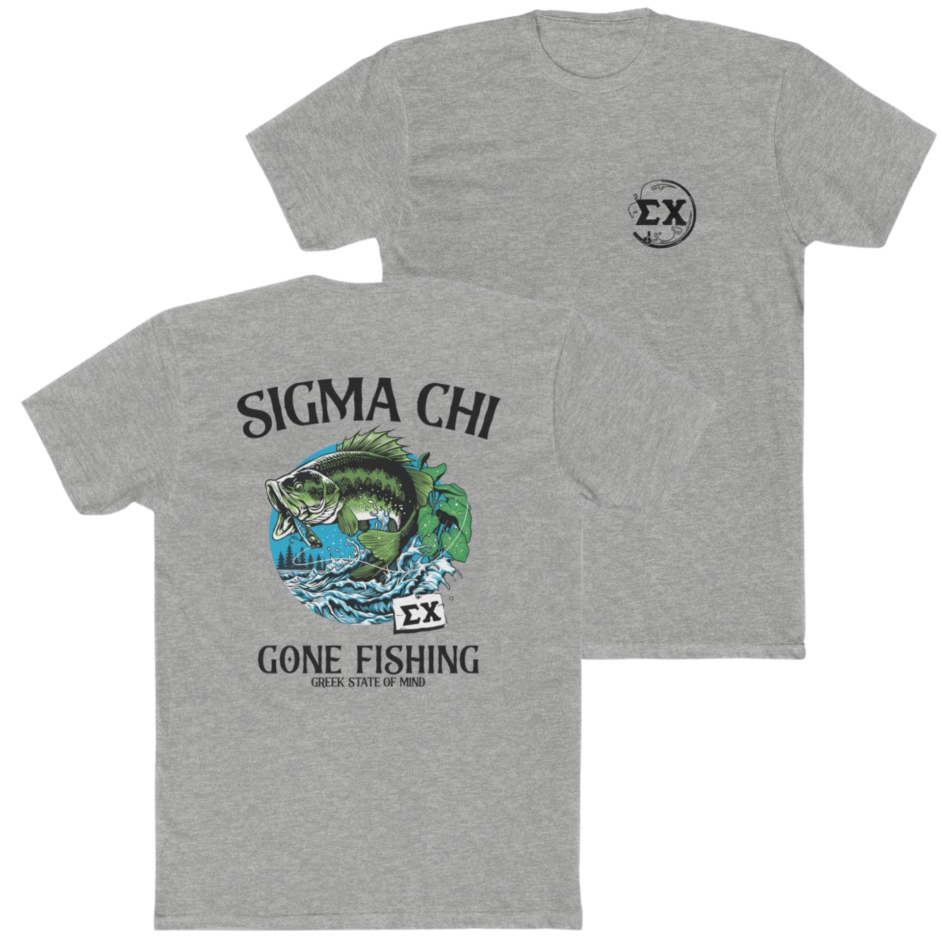 Grey Sigma Chi Graphic T-Shirt | Gone Fishing | Sigma Chi Fraternity Apparel