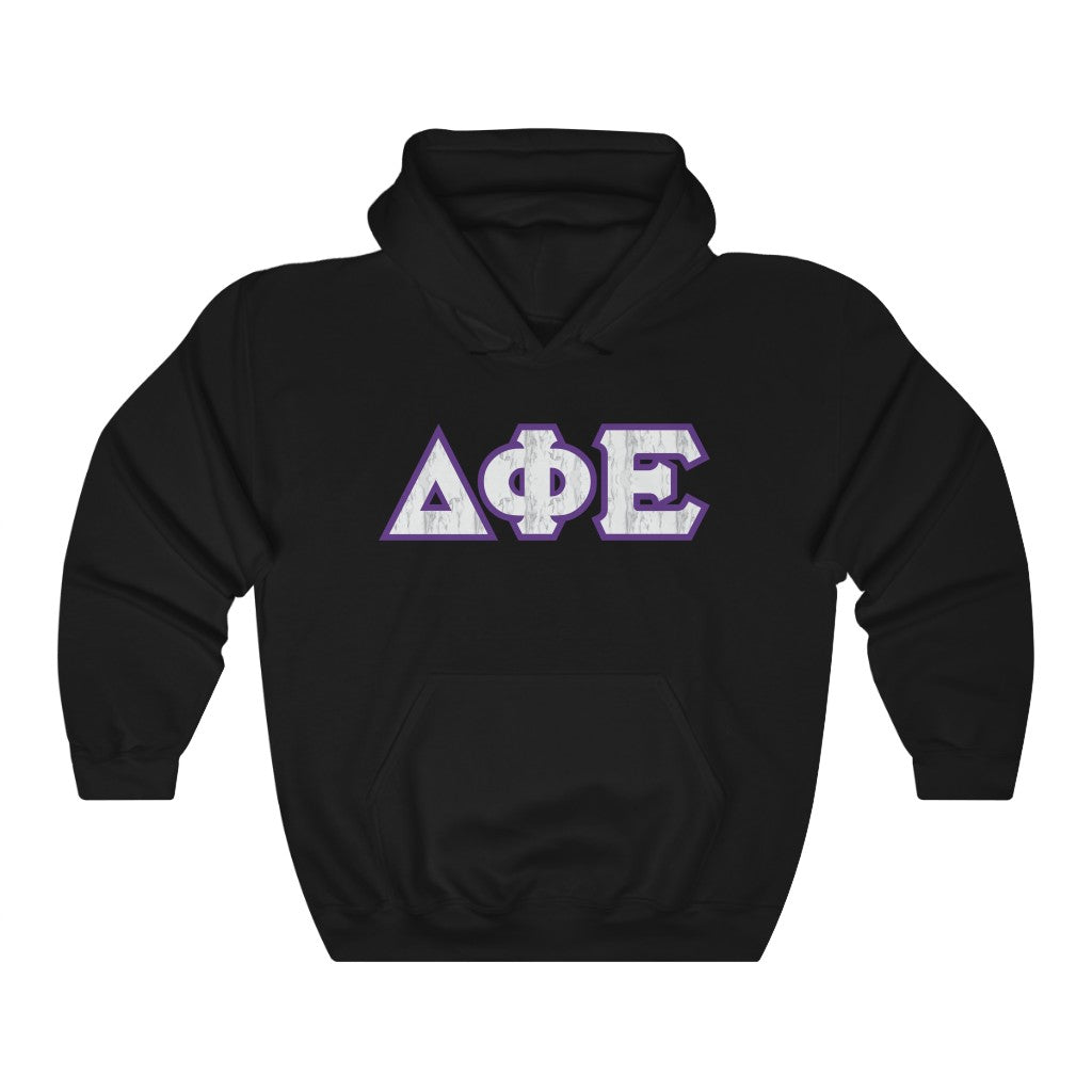 Delta Phi Epsilon Printed Letters | Marble with Purple Border Hoodie