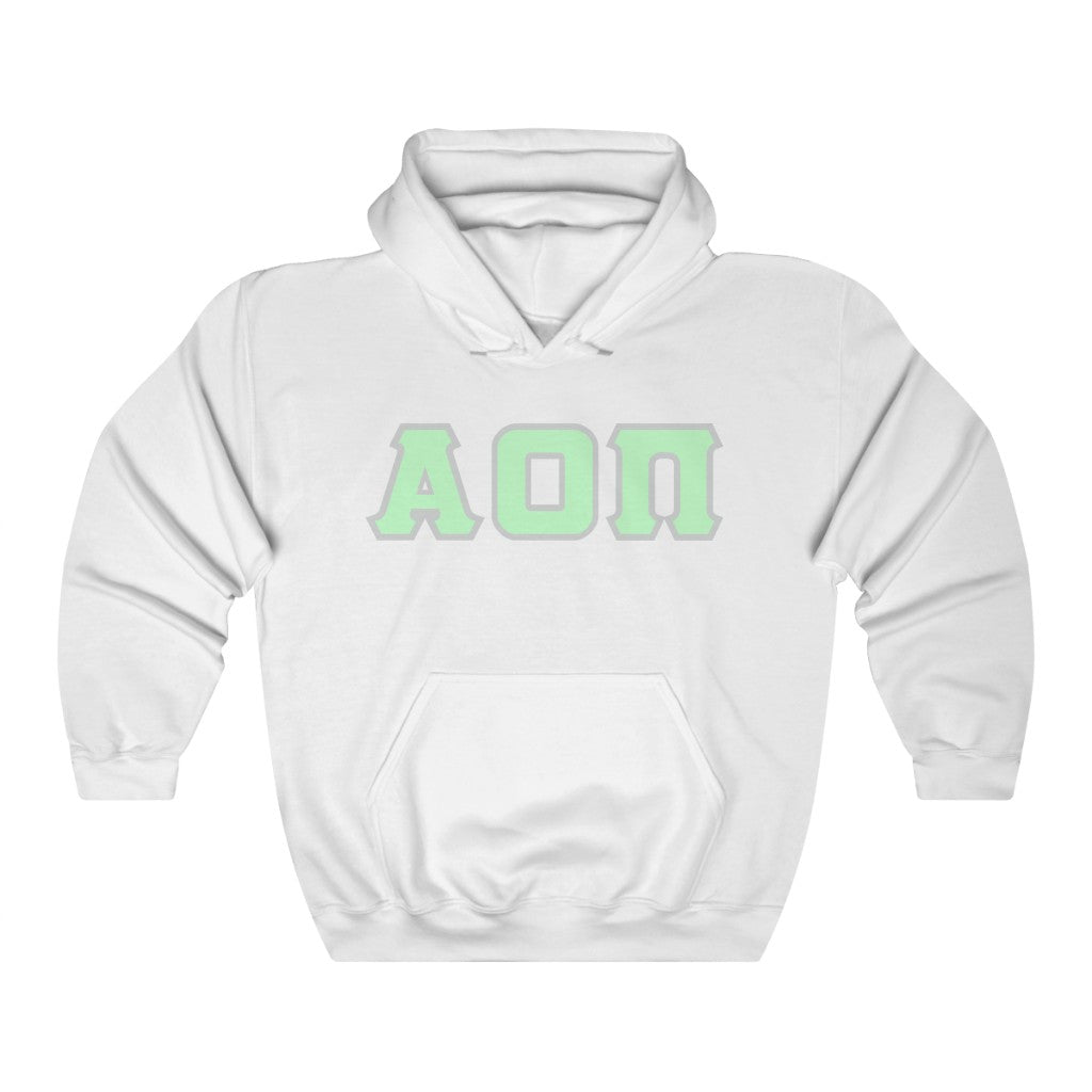AOII Printed Letters | Mint with Grey Border Hoodie