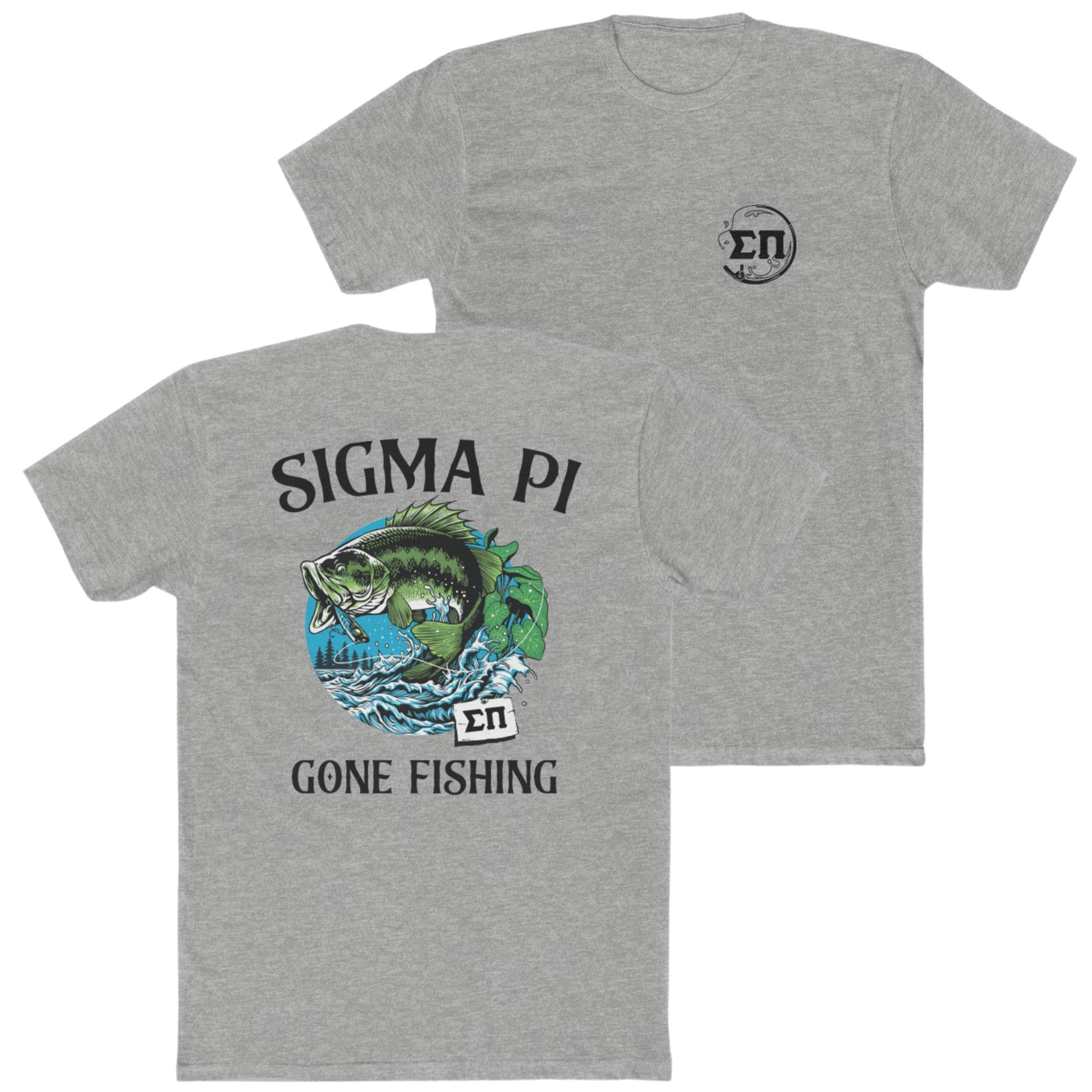 Grey Sigma Pi Graphic T-Shirt | Gone Fishing | Sigma Pi Apparel and Merchandise 