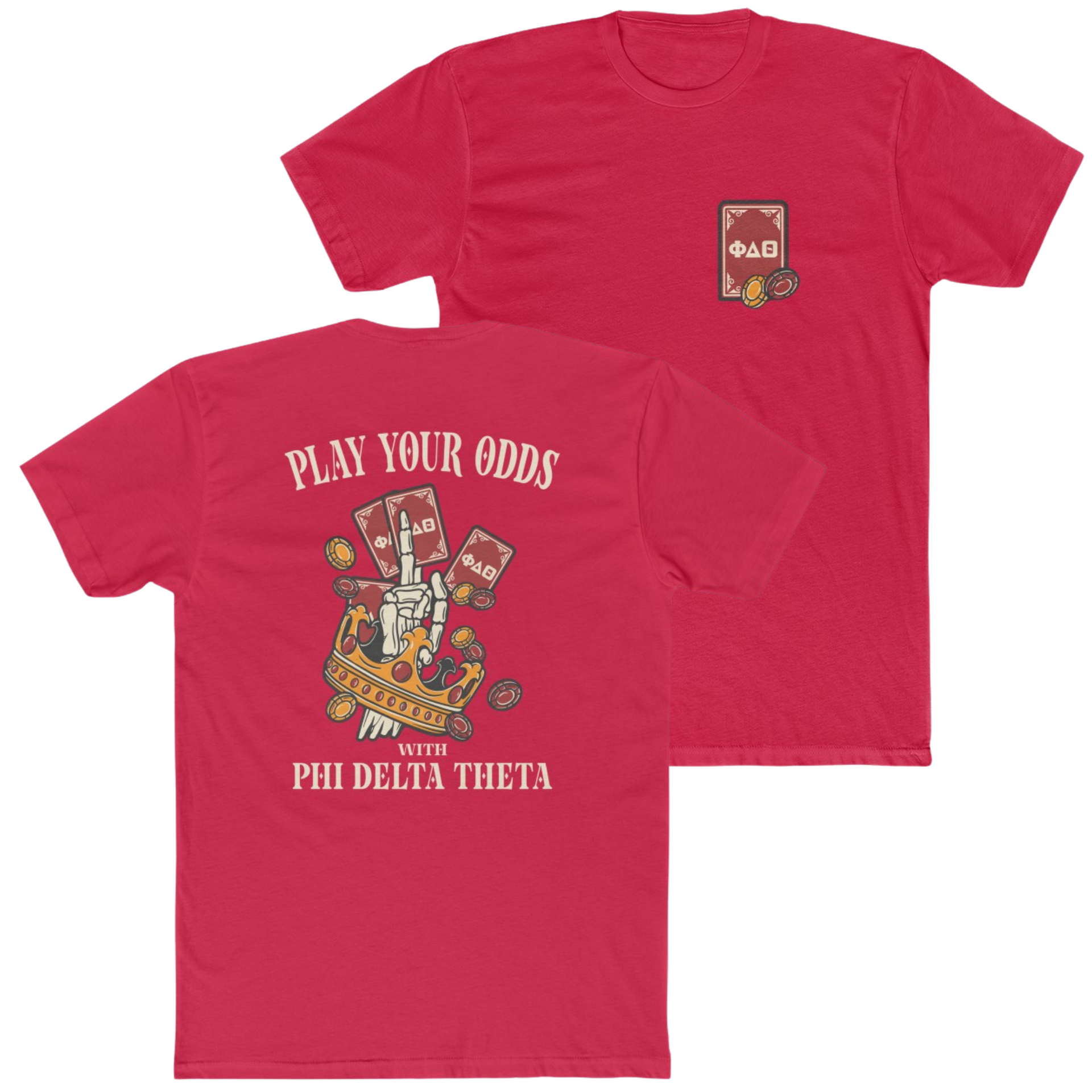Red Phi Delta Theta Graphic T-Shirt | Play Your Odds | phi delta theta fraternity greek apparel 