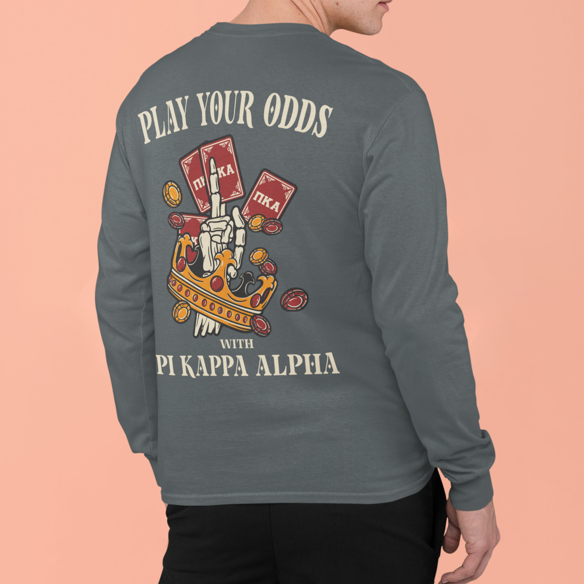 Grey Pi Kappa Alpha Graphic Long Sleeve | Play Your Odds | Pi kappa alpha fraternity shirt