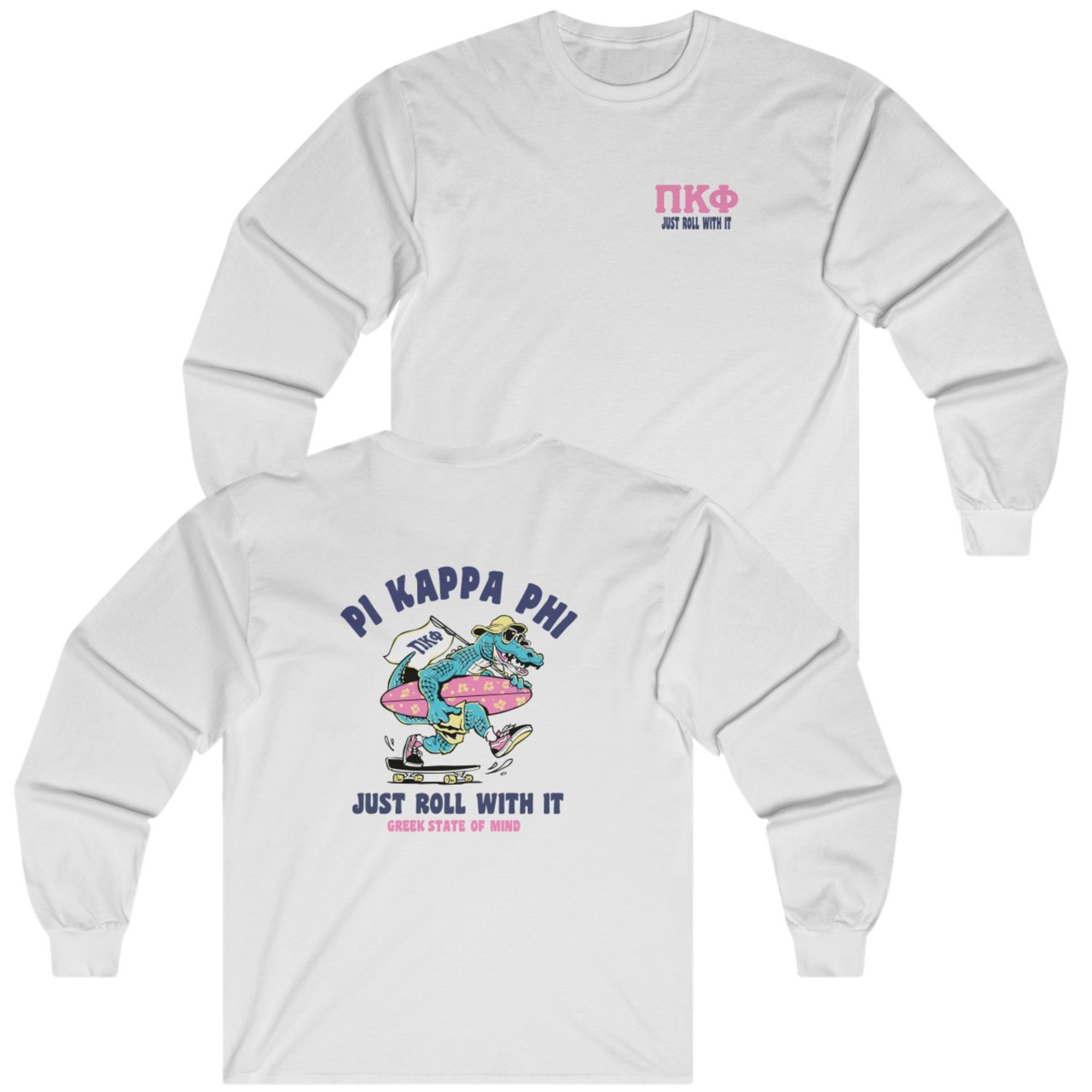White Pi Kappa Phi Graphic Long Sleeve | Alligator Skater | Pi kappa alpha fraternity shirt