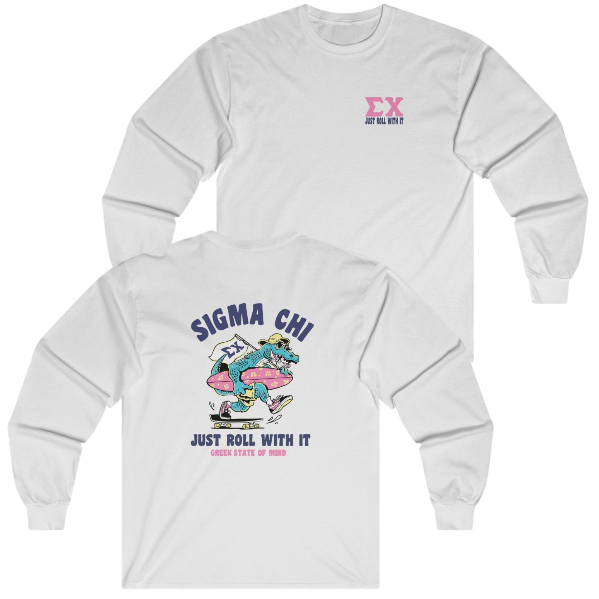 White Sigma Chi Graphic Long Sleeve | Alligator Skater | Sigma Chi Fraternity Apparel