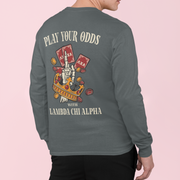 Grey Lambda Chi Alpha Graphic Crewneck Sweatshirt | Play Your Odds | Lambda Chi Alpha Fraternity Apparel model 