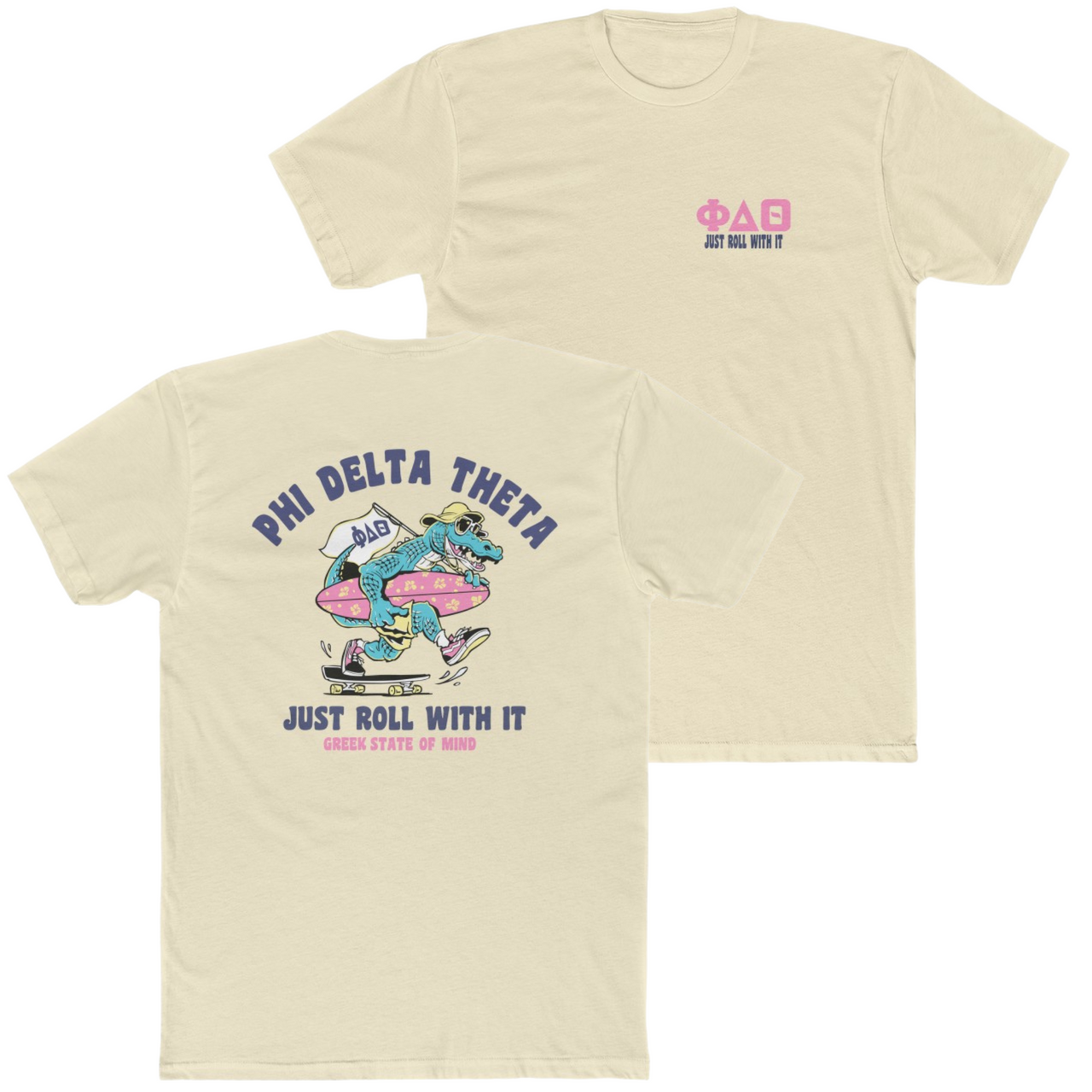 sand Phi Delta Theta Graphic T-Shirt | Alligator Skater | phi delta theta fraternity greek apparel 