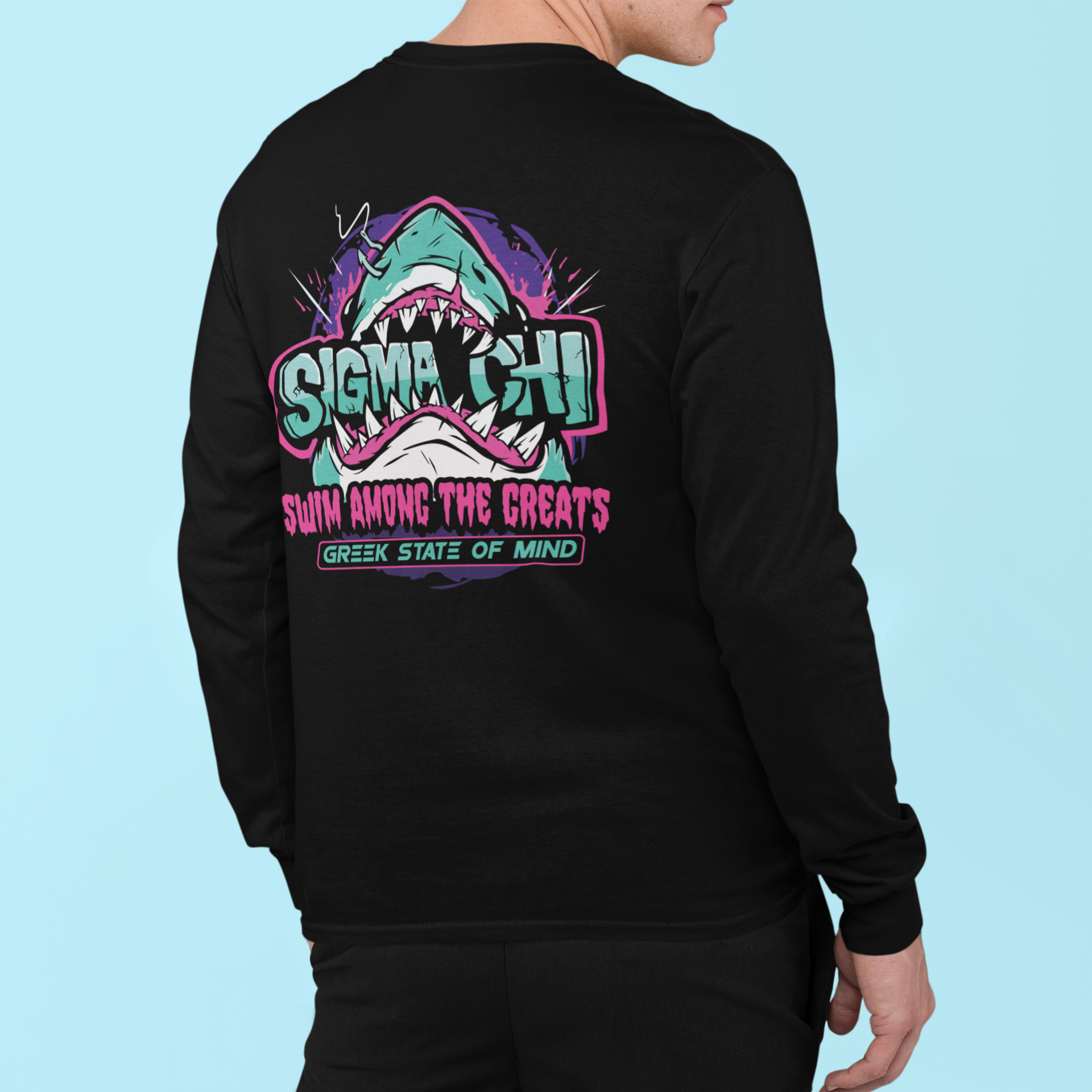 Black Sigma Chi Graphic Long Sleeve | The Deep End | Sigma Chi Fraternity Merch House model 